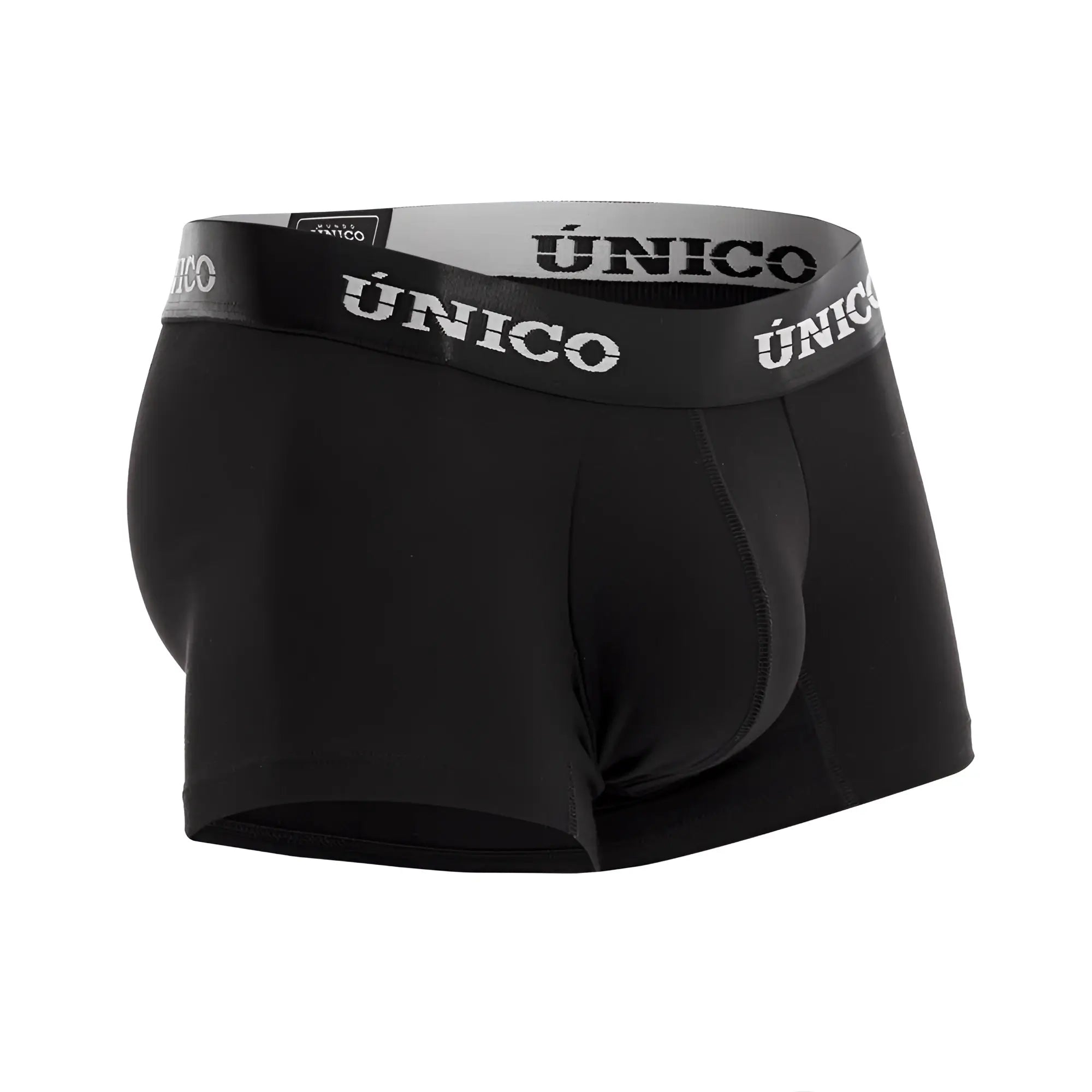 Black unico 22120100103 intenso a22 men’s boxer briefs with gray waistband and white brand name lettering