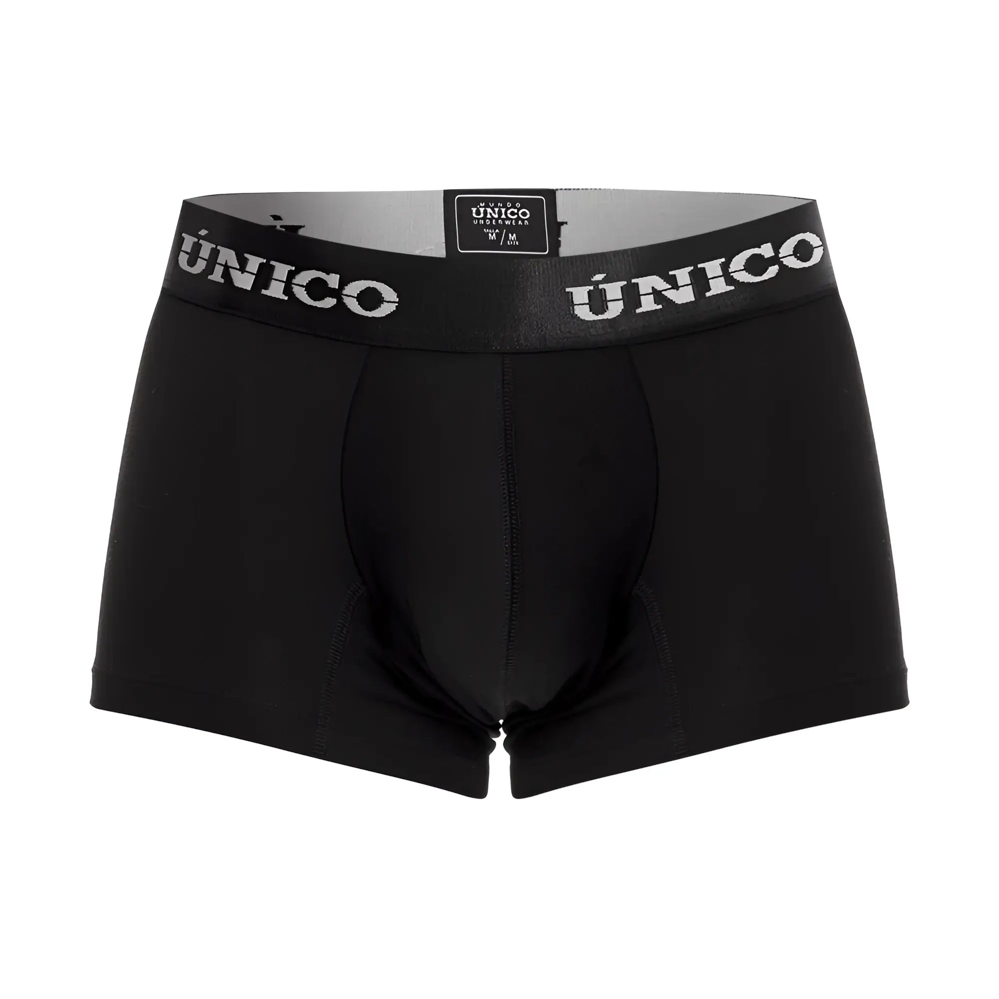Black unico 22120100103 intenso a22 trunks with gray waistband branded in white lettering for comfortable wear