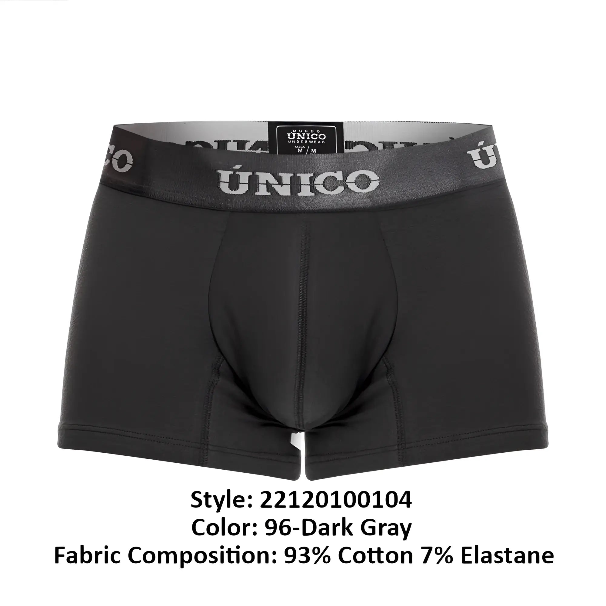 Black unico men’s boxer briefs with dark gray waistband and white brand name for comfortable daily wear
