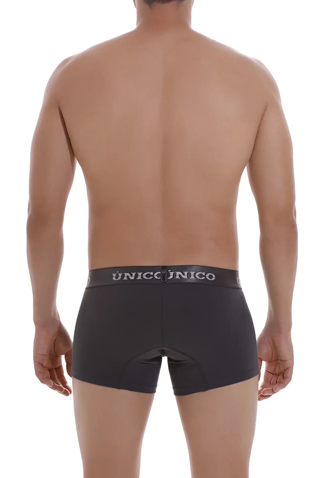 Black unico 22120100104 asfalto boxer briefs with gray waistband and white brand lettering in dark gray color