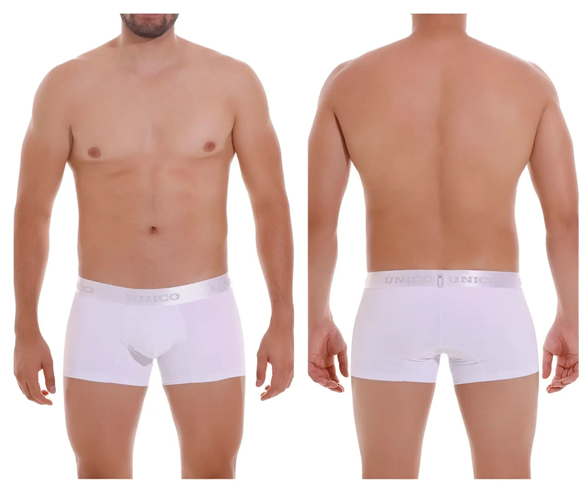 White men’s boxer briefs unico 22120100105 cristalino m22 trunks with subtle diego elastic waistband in white color