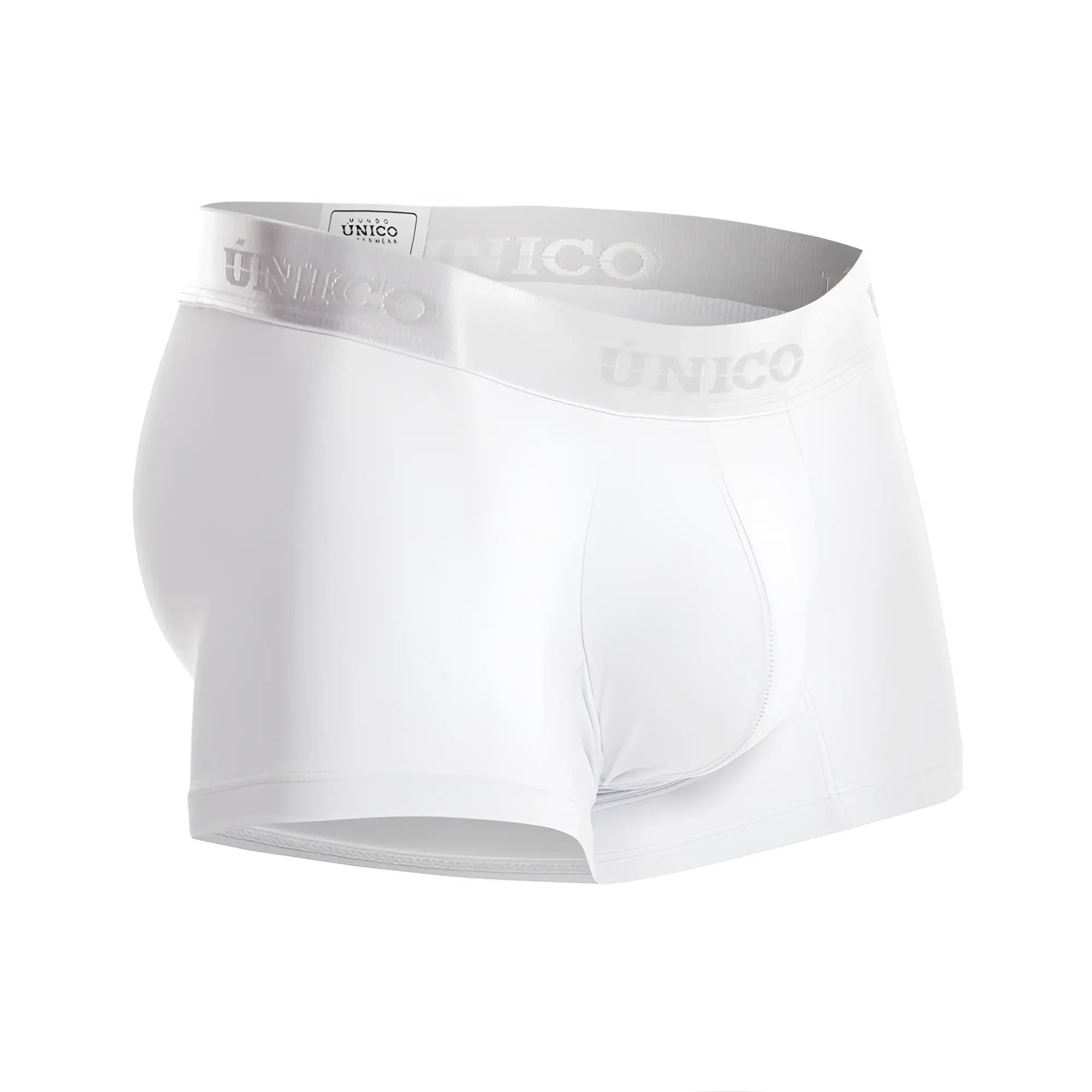 White unico cristalino m22 men’s briefs with silver logo band in comfortable trunk style color white