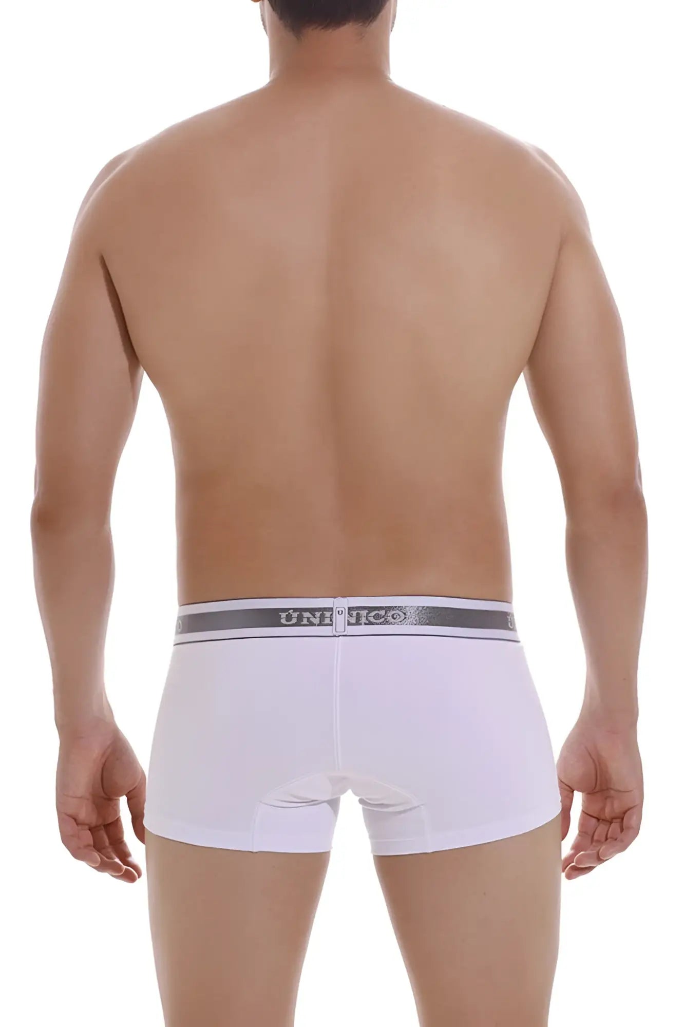 White unico 22120100109 lustre a22 briefs with gray elastic waistband and black unico brand lettering