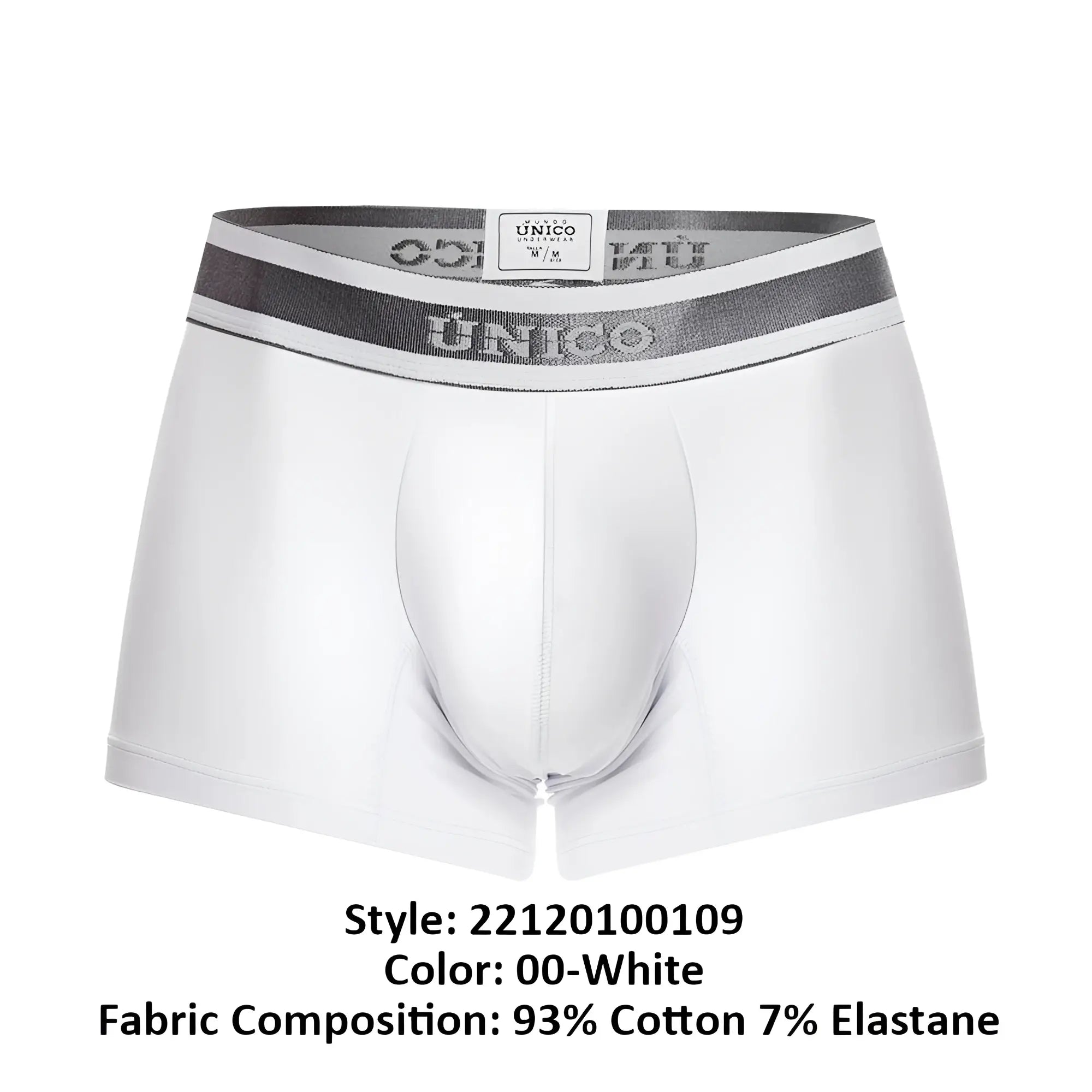 White unico 22120100109 lustre a22 men’s briefs with gray and white elastic waistband featuring brand logo