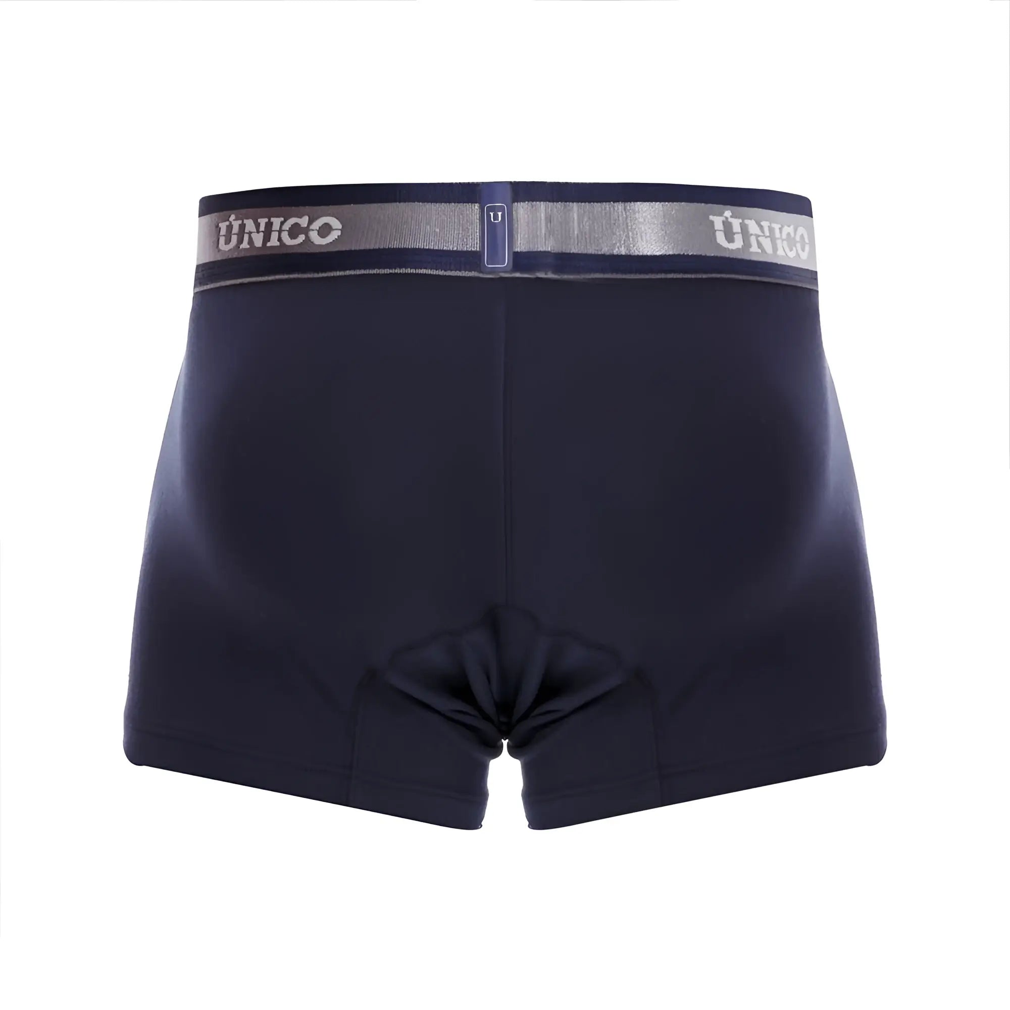 Dark navy blue unico 22120100110 cardenal a22 trunks boxer briefs with silver gray elastic waistband featuring brand name