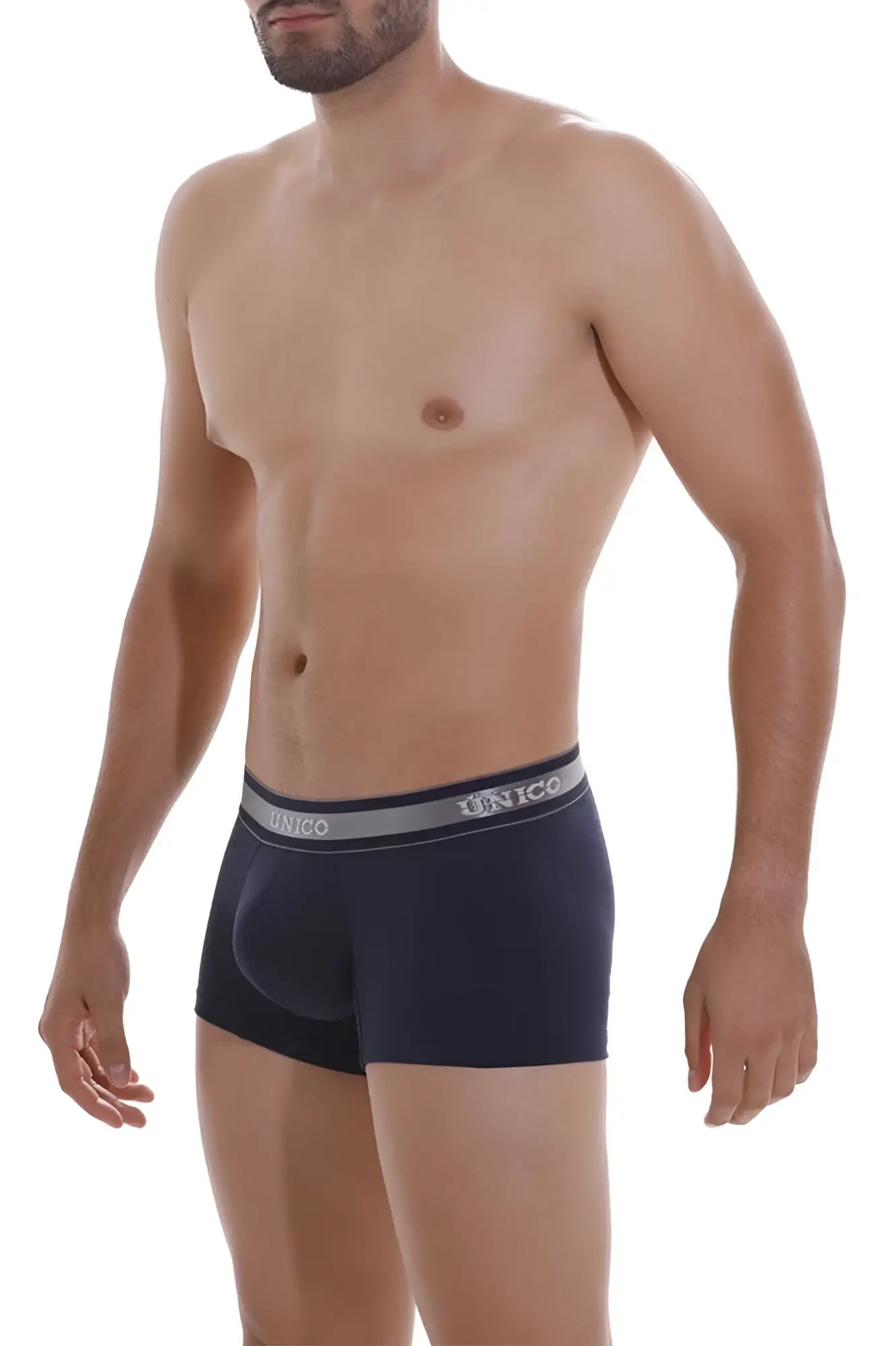 Navy blue unico 22120100110 cardenal a22 boxer briefs with gray and white elastic waistband front view