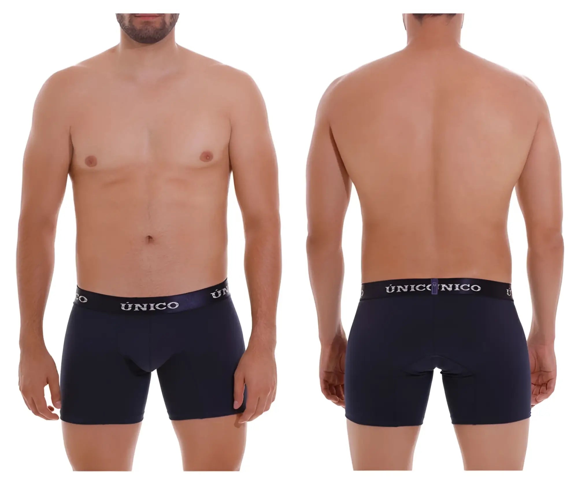 Navy blue unico 22120100202 profundo a22 boxer briefs with white logo band made of soft stretch fabric