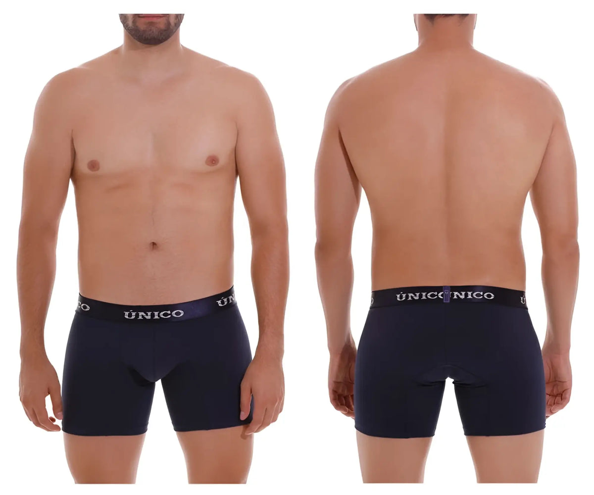 Navy blue unico 22120100202 profundo a22 boxer briefs with white logo band made of soft stretch fabric