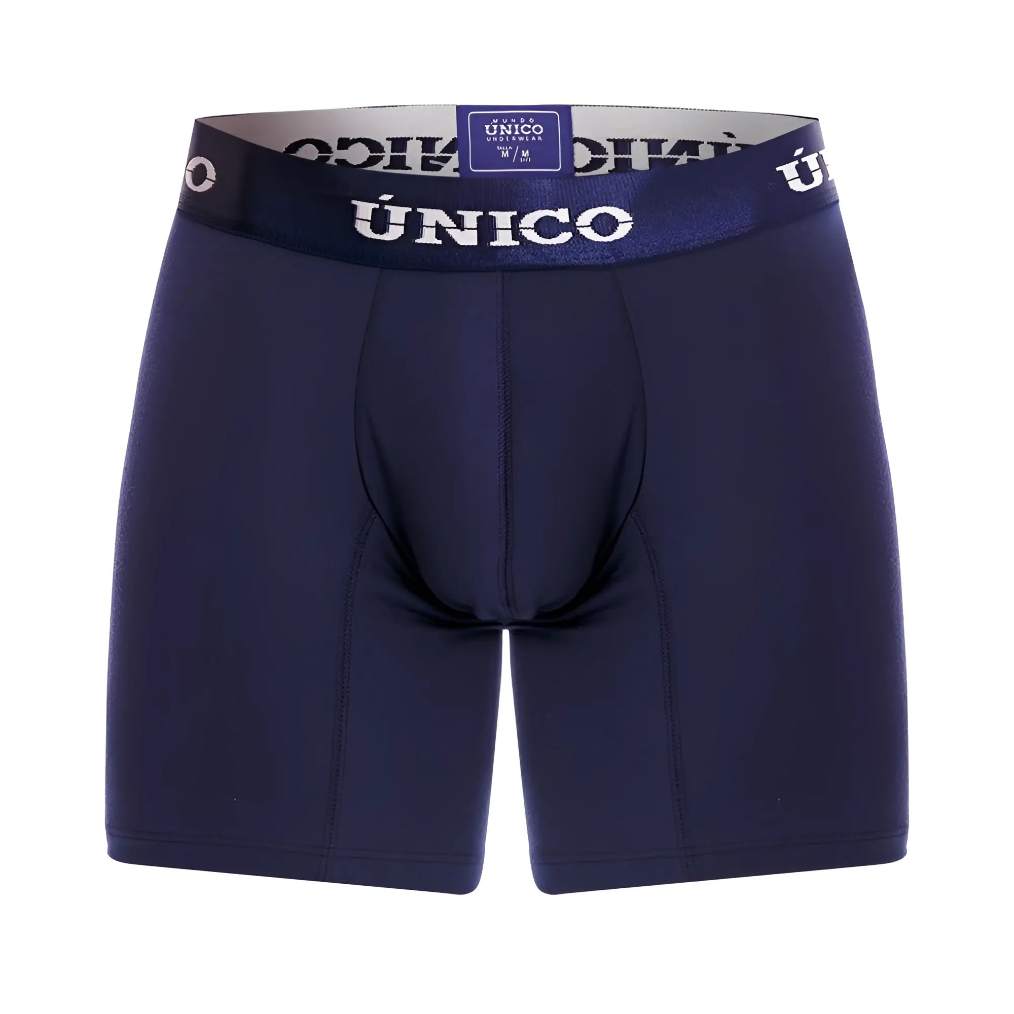 Dark navy blue unico 22120100202 profundo a22 boxer briefs with matching waistband and white unico branding