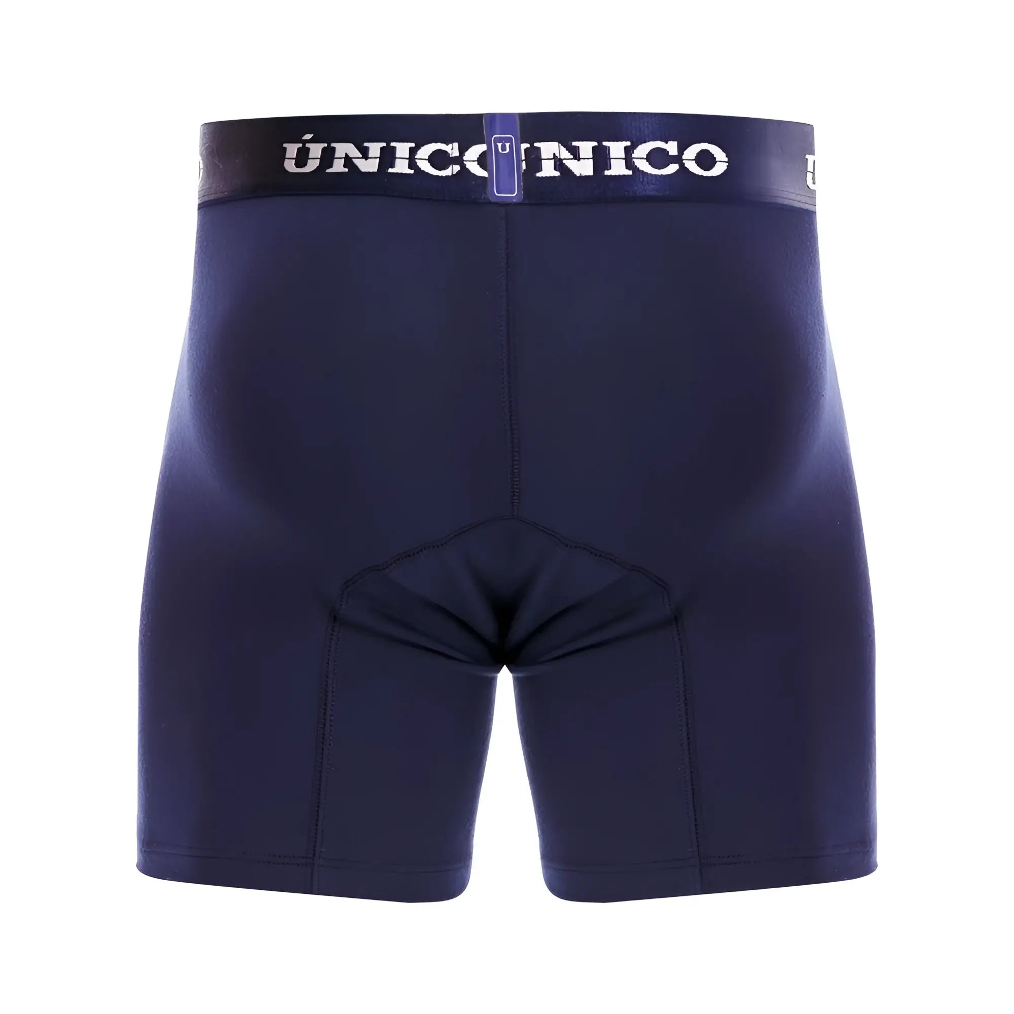 Dark navy blue unicorno boxer briefs with elastic waistband white lettering and supportive padded crotch, color 82 dark blue