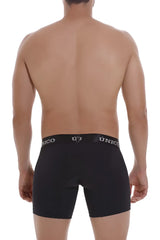 Black unico men’s boxer briefs intenso m22 with snug fit and elastic waistband featuring brand name in white lettering