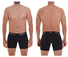 Black unico men’s boxer briefs with a snug fit and elastic waistband featuring unico logo in white lettering
