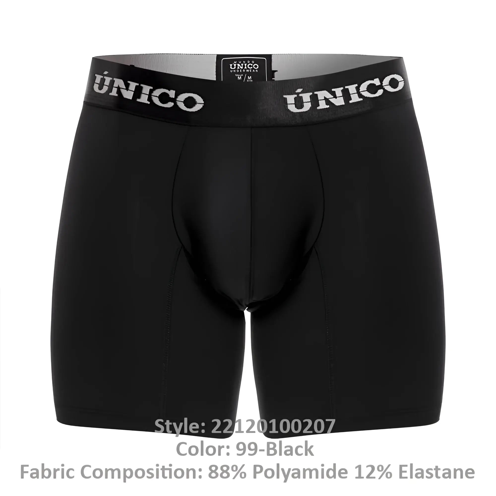Black unico 22120100207 intenso m22 boxer briefs with a stretchy waistband featuring white brand lettering