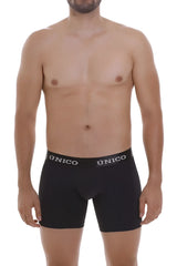 Black unico boxer briefs with a white logo band featuring comfortable stretch fabric for everyday wear