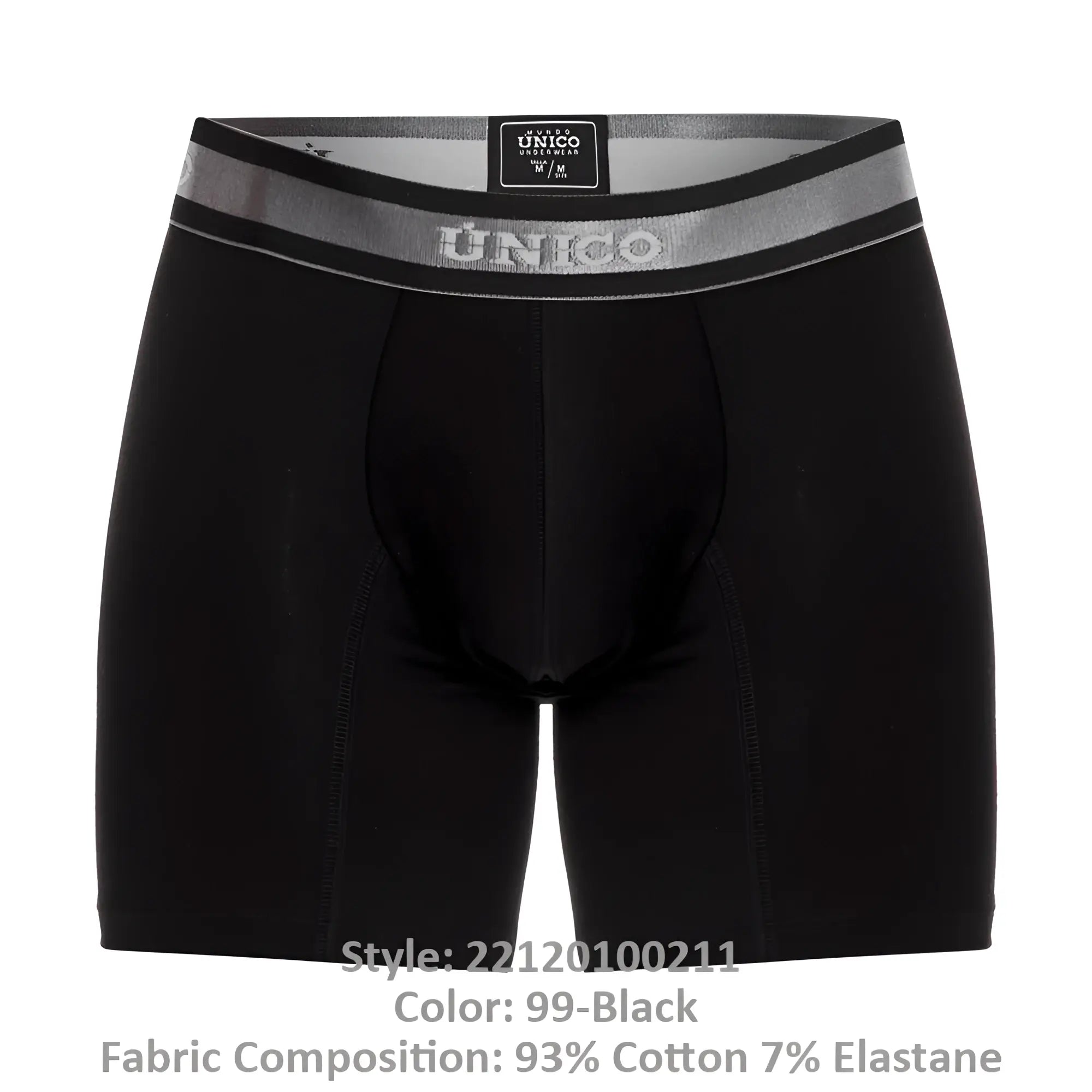 Black unico 22120100211 nebuloso a22 boxer briefs with silver waistband and subtle branding in black color