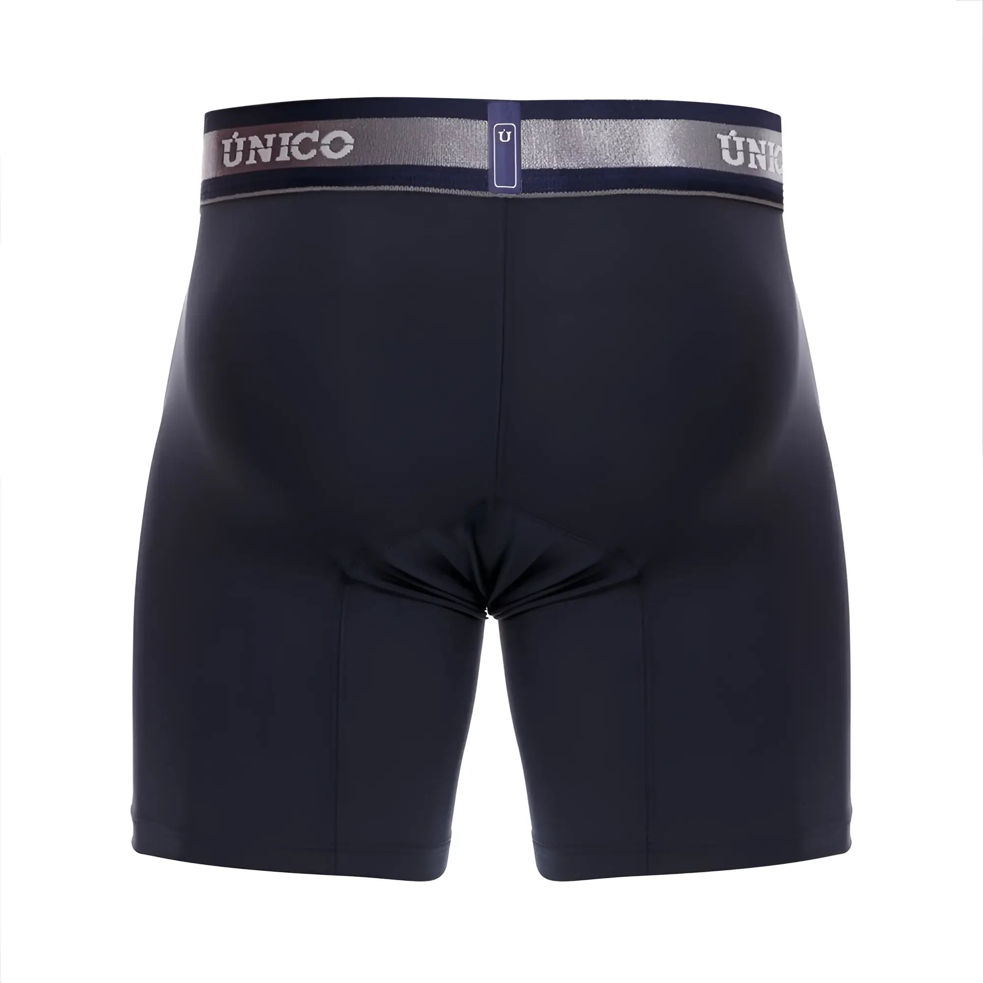 Black unico brand dark blue boxer briefs with navy waistband silver logo and trim model cardenal m22 color 82-dark blue