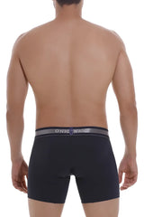 Black unico boxer briefs with gray and navy waistband and silver unico branding in color 82 dark blue