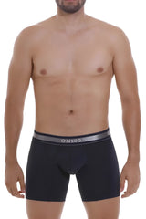 Black unico men’s boxer briefs with gray elastic waistband and white unico logo in dark blue color