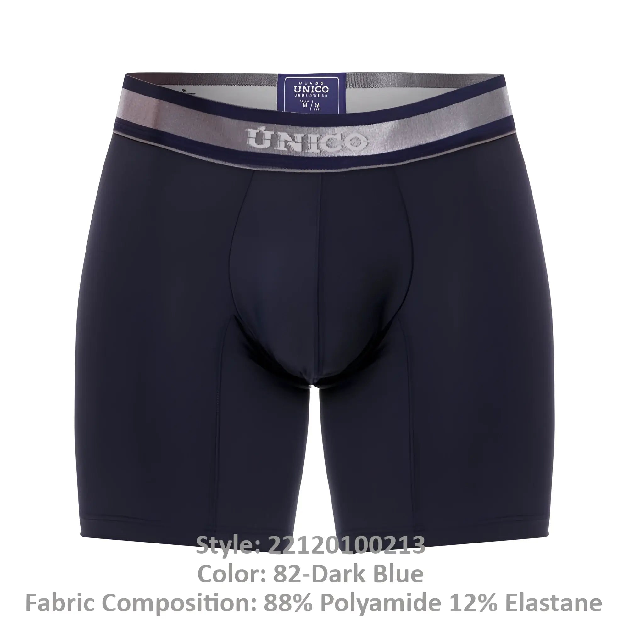 Dark blue unico 22120100213 cardenal m22 boxer briefs with silver and navy waistband in soft breathable fabric