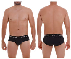 Black unico Intenso A22 briefs with a white logo waistband band in color 99 black showing front view