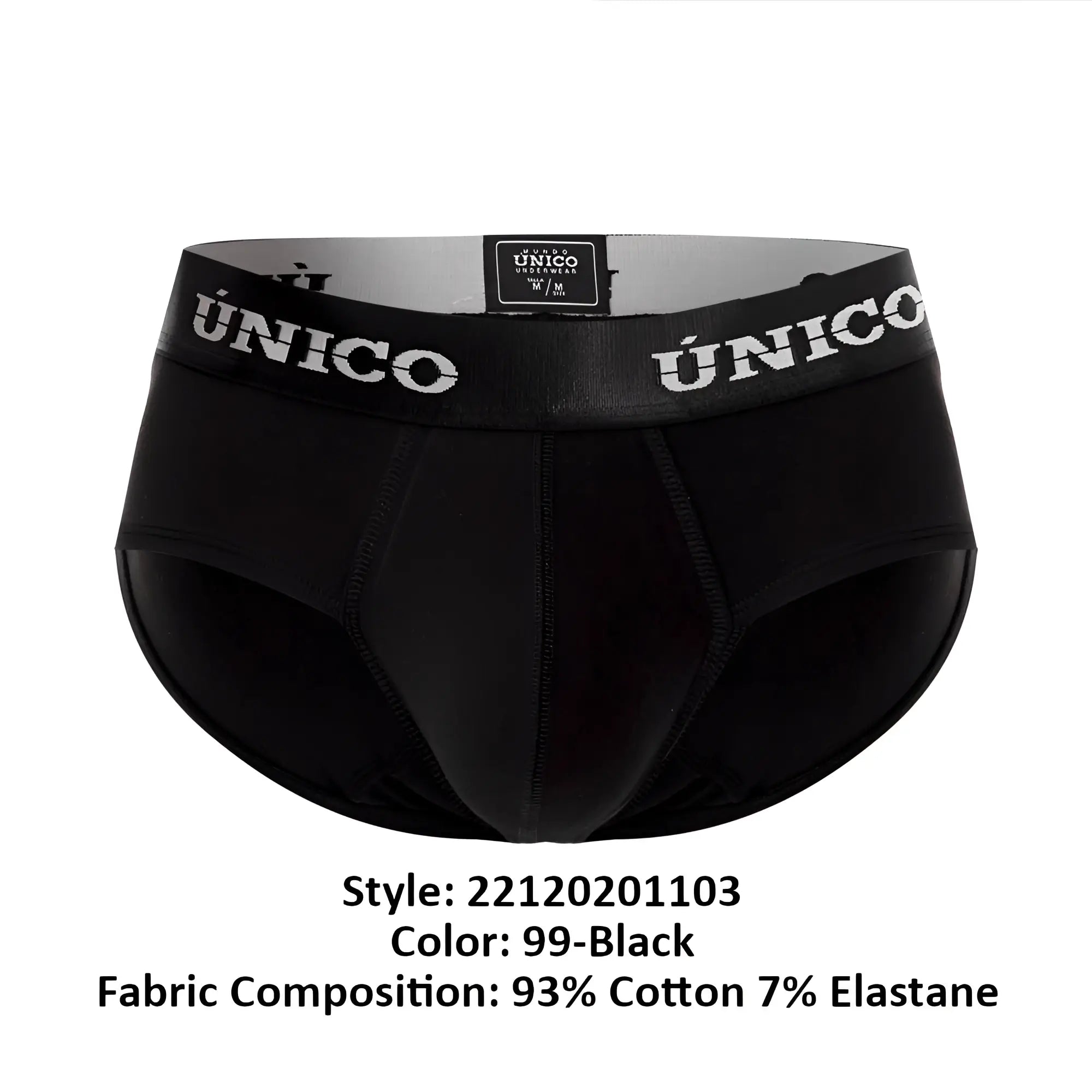 Black unico 22120201103 intenso a22 briefs with white logo elastic waistband for comfortable everyday wear