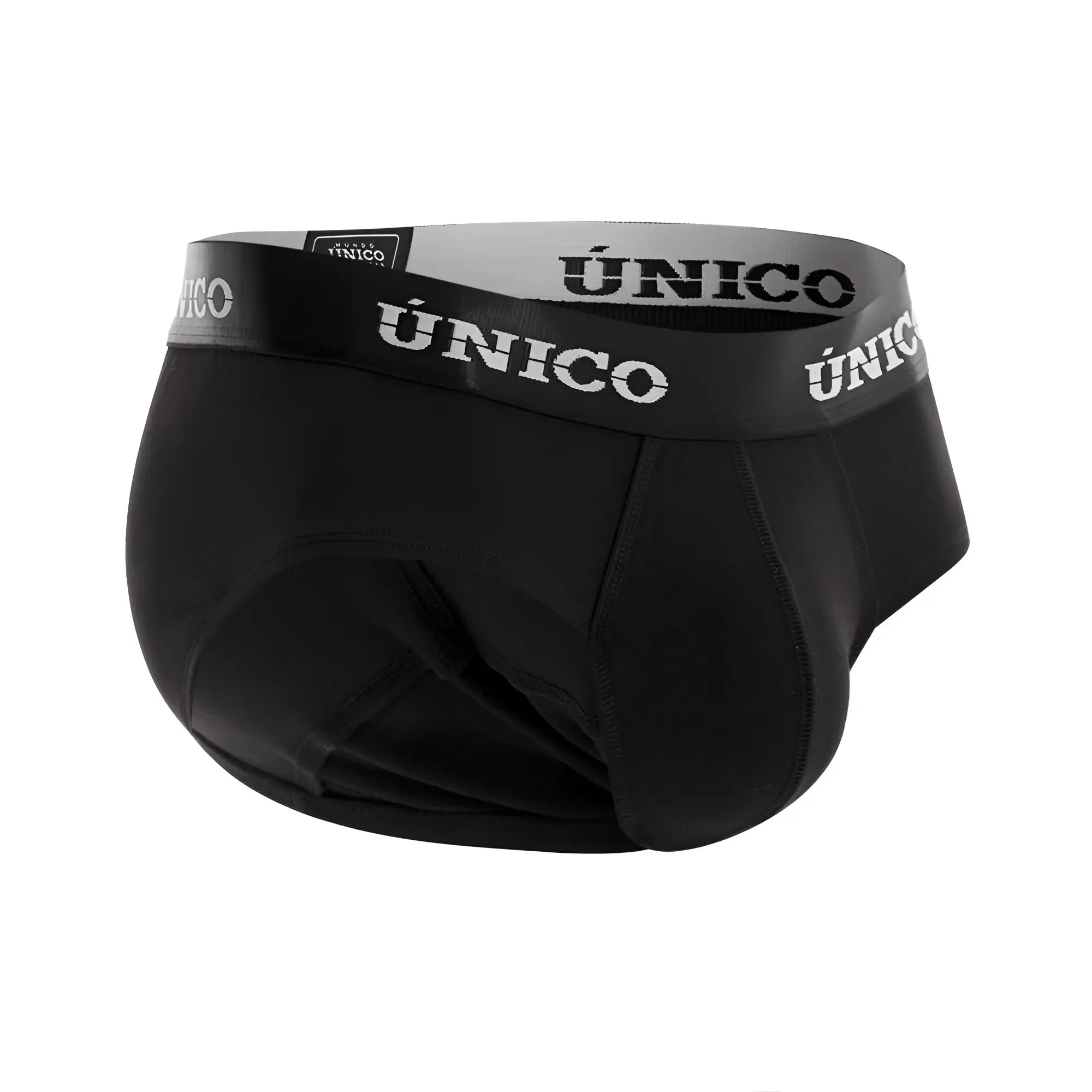 Black único men’s briefs intenso a22 with gray waistband and white brand name for comfortable everyday wear