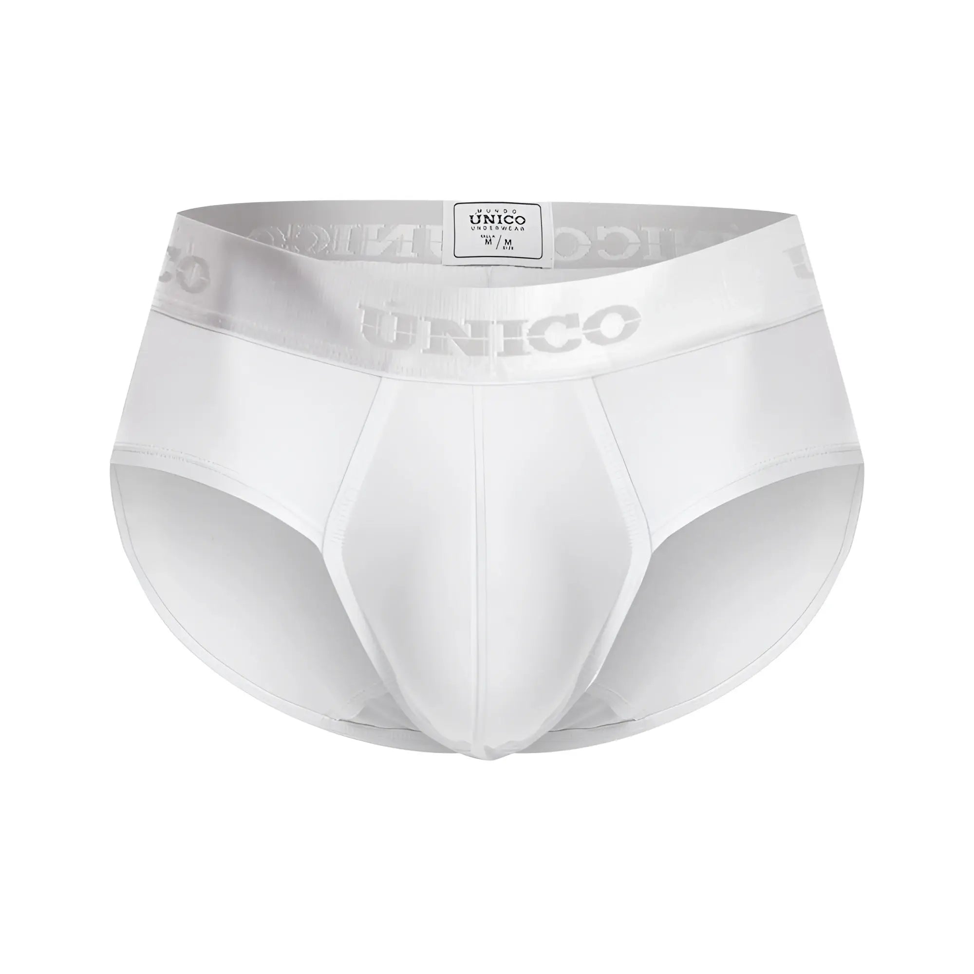 White unico 22120201105 cristalino m22 briefs with silver logo band and smooth form-fitting fabric in white color