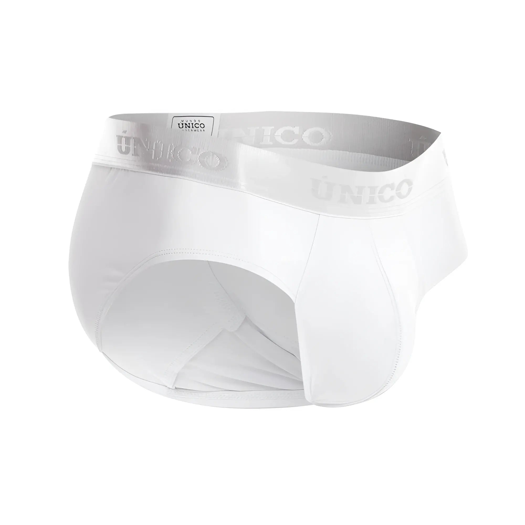 White unico cristallino m22 men’s briefs with subtle gray waistband featuring the brand name color 00-white