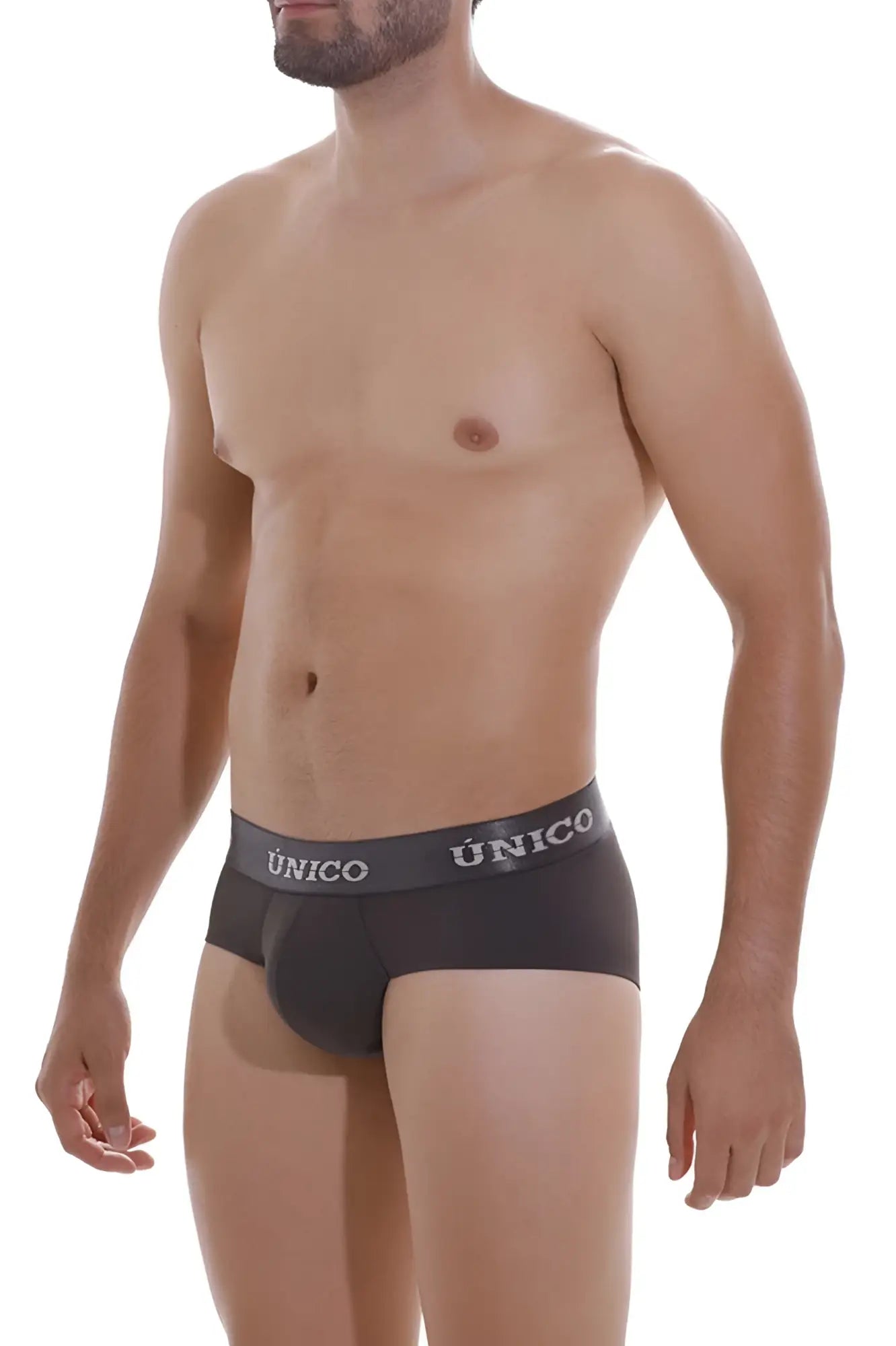 Black unico briefs with gray waistband featuring unico logo in white color 96 dark gray model 22120201108 asfalto m22
