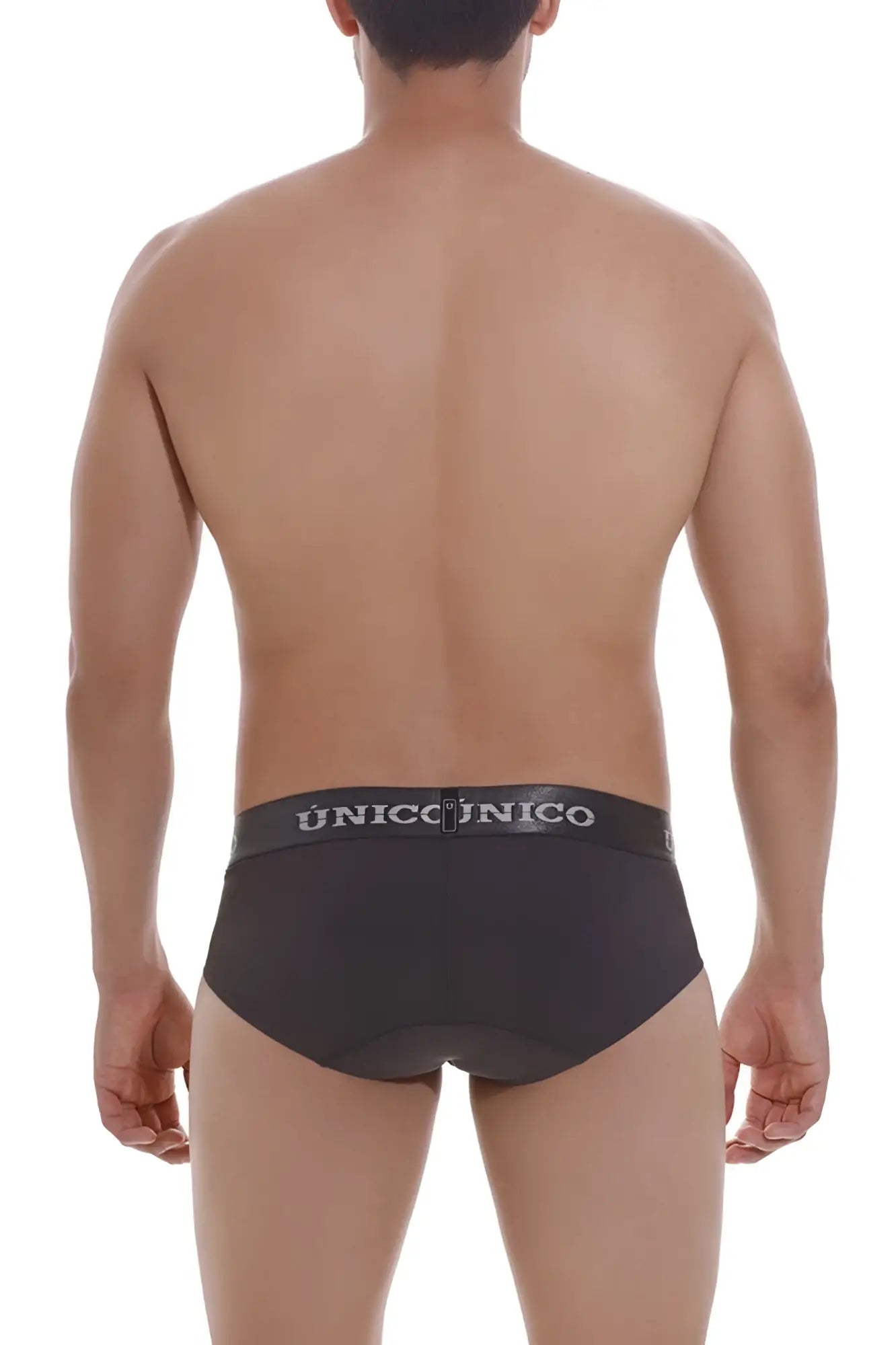 Black unico 22120201108 asfalto briefs with black elastic waistband and white unico branding in dark gray color