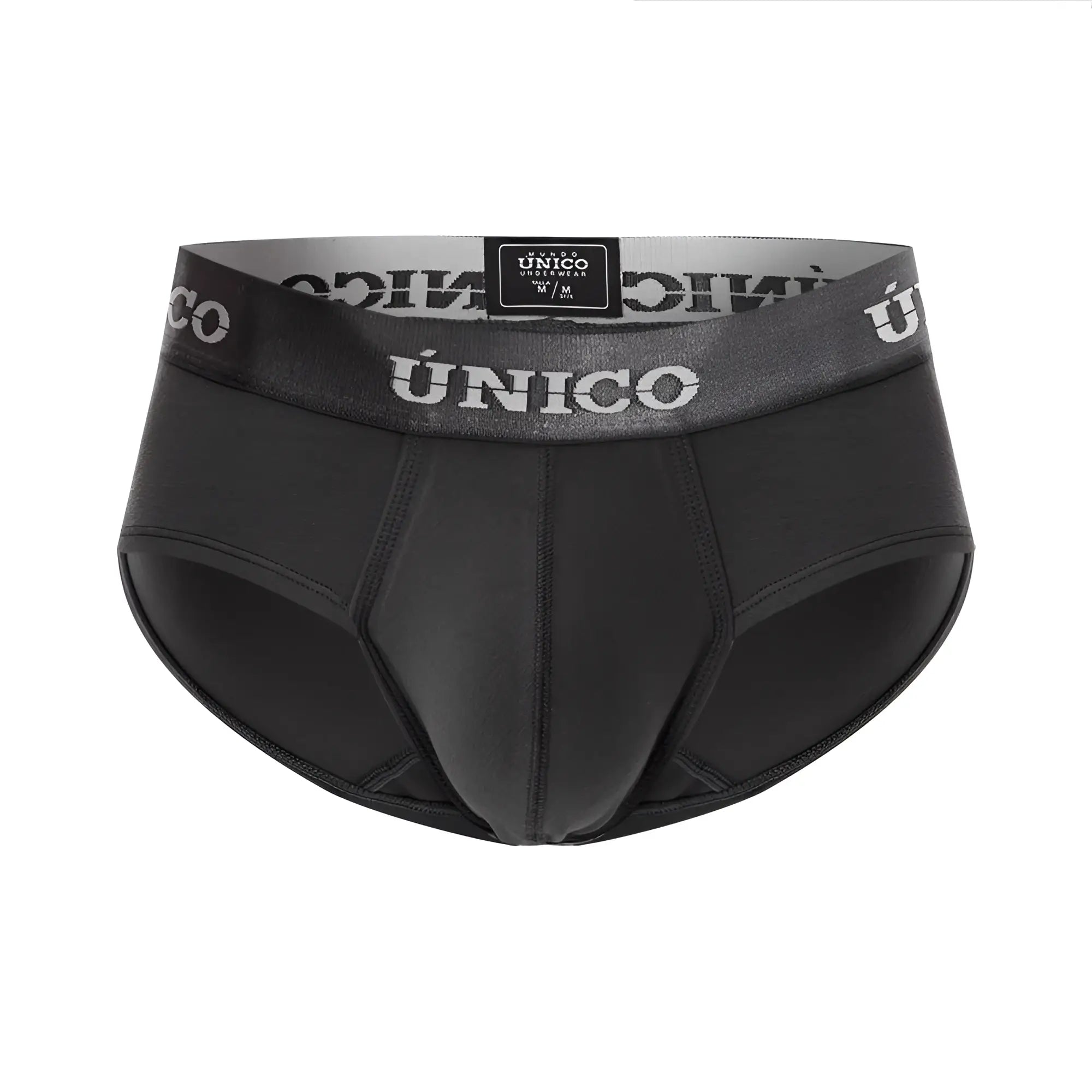 Black unico 22120201108 asfalto m22 briefs with gray waistband and white brand name lettering in dark gray color