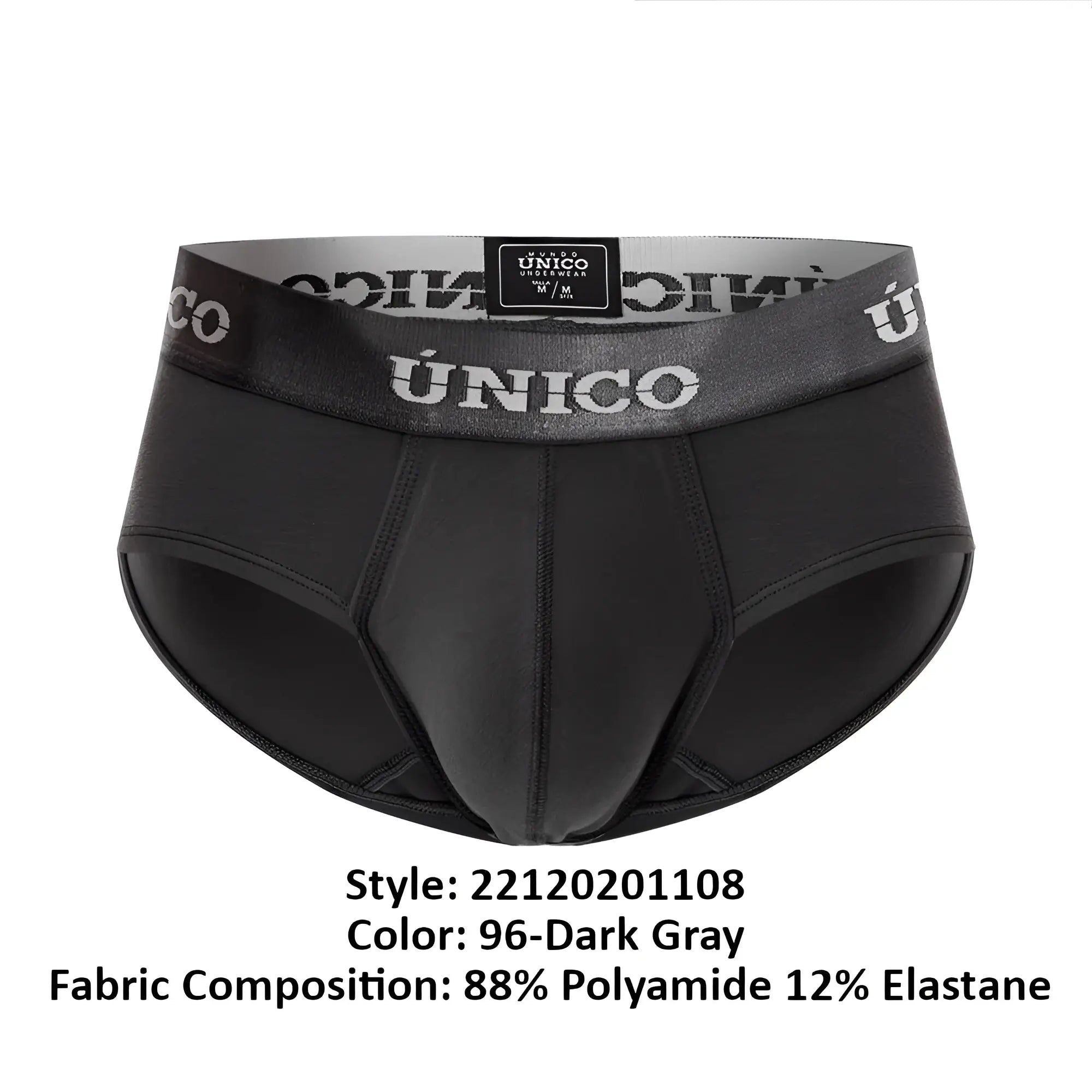 Black unico 22120201108 asfalto m22 men’s briefs with gray waistband and white brand name lettering in dark gray color