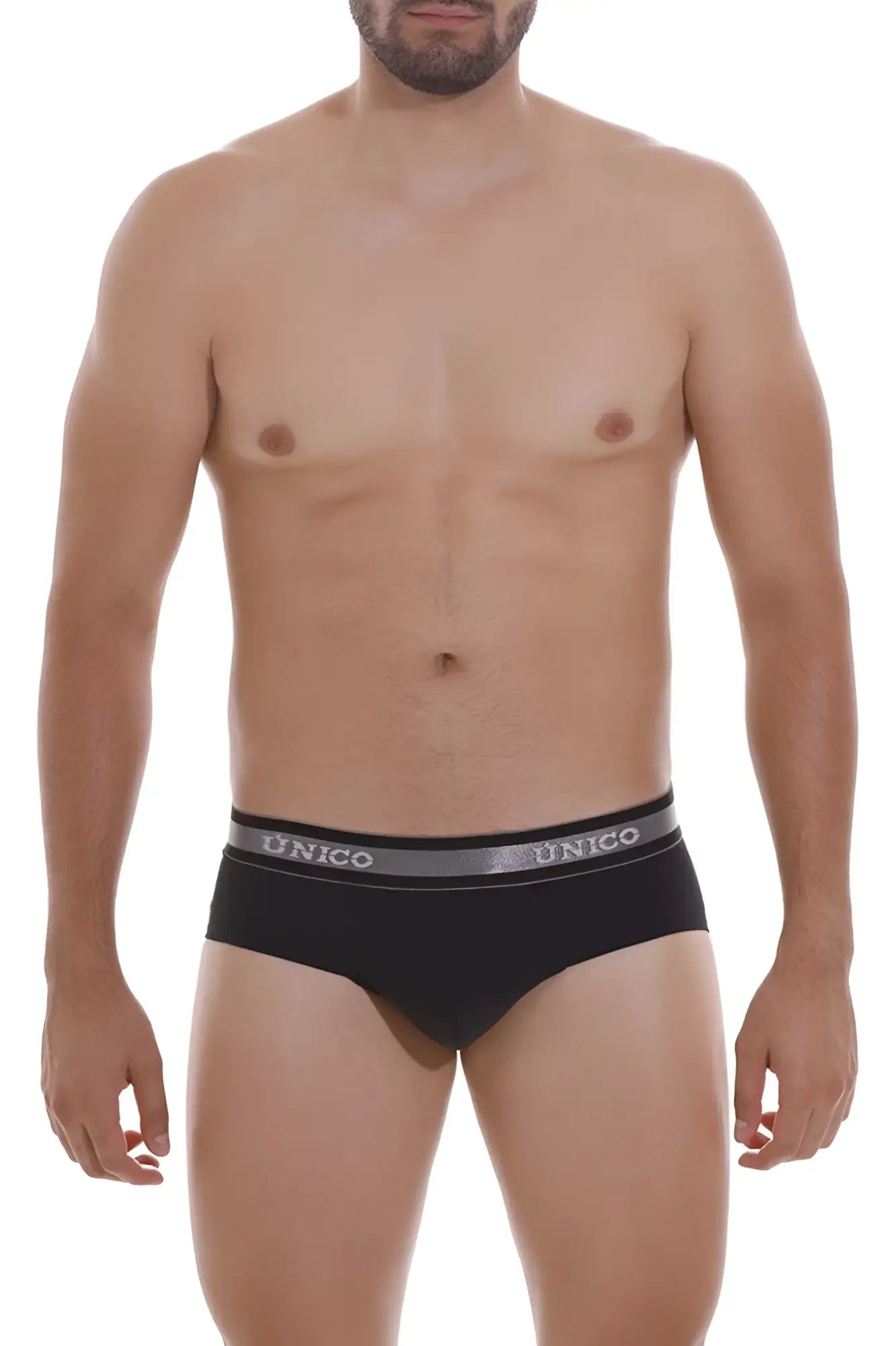 Black unico 22120201114 nebuloso M22 briefs with gray elastic waistband and white brand name lettering