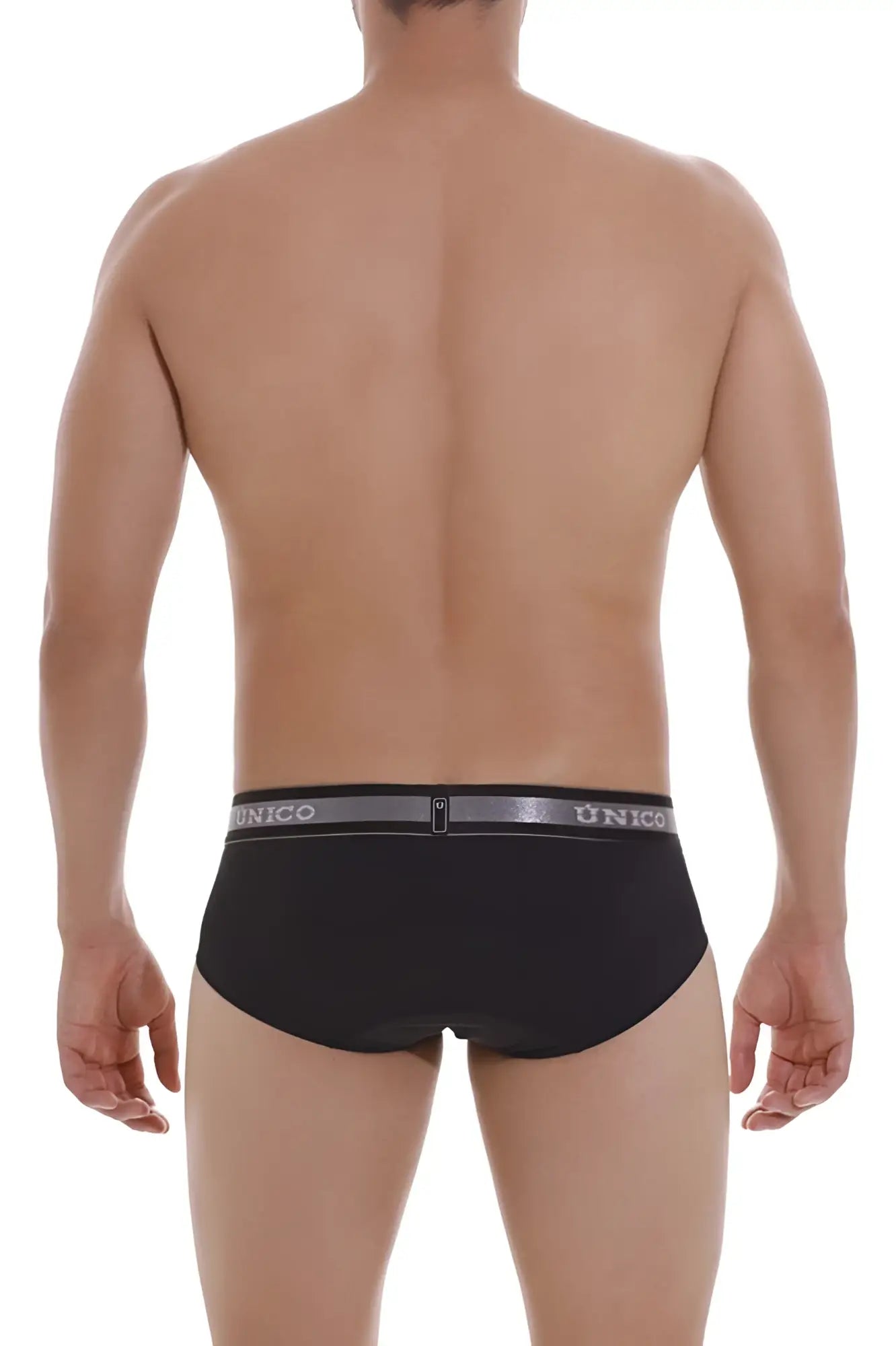 Black unico 22120201114 nebuloso m22 briefs with gray waistband featuring white brand name lettering