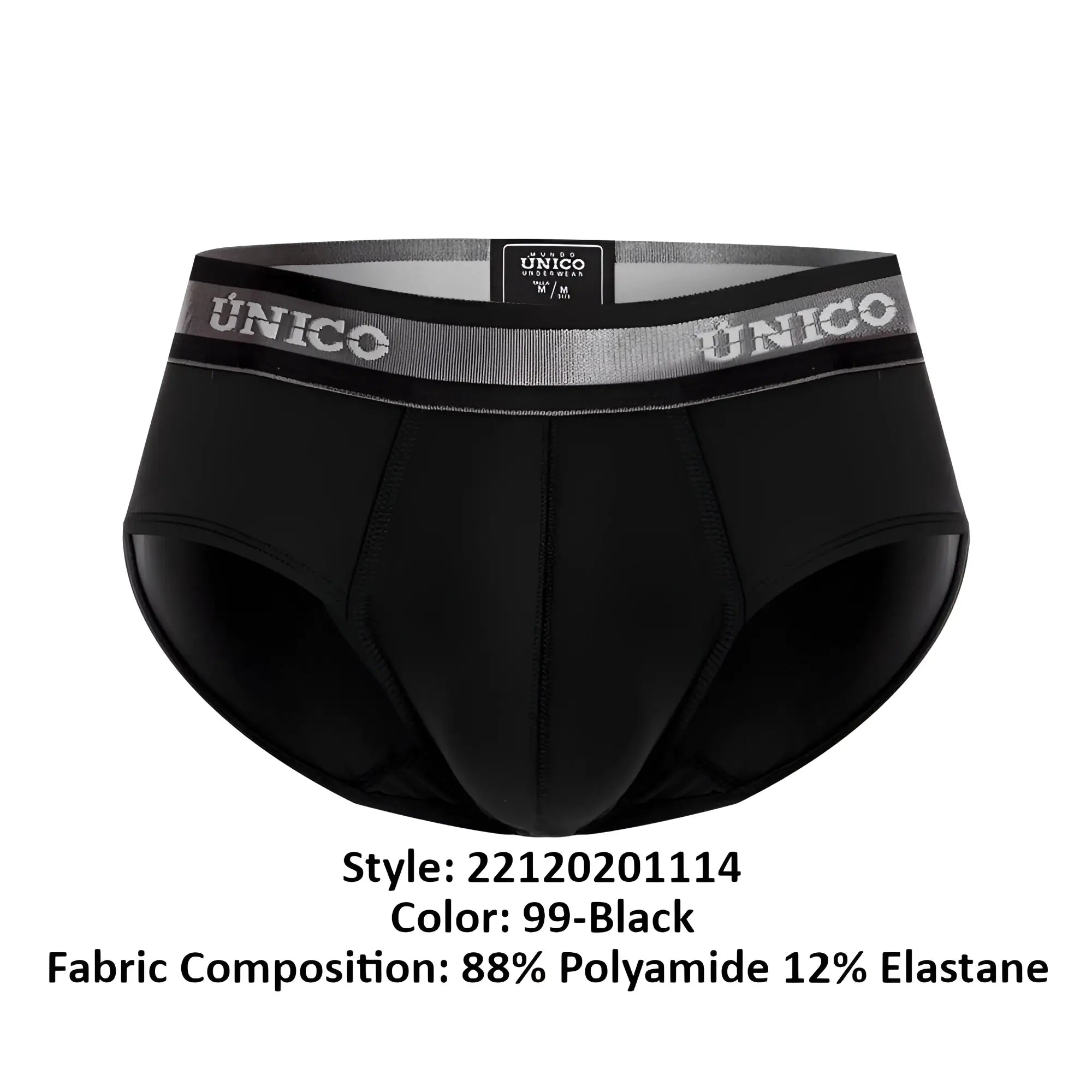 Black unico 22120201114 nebuloso m22 briefs with gray waistband and white unico branding in black cotton blend