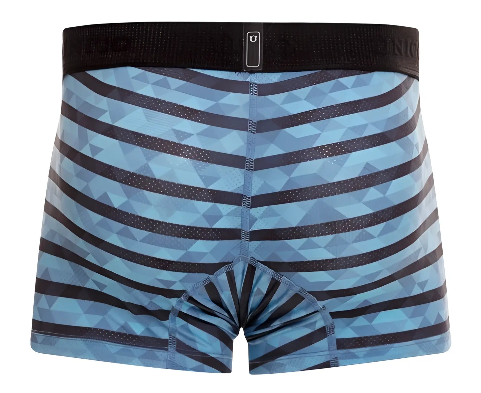 Blue and black geometric-striped uniqlo boxer briefs with black elastic waistband unico 23050100116 espectaculo trunks