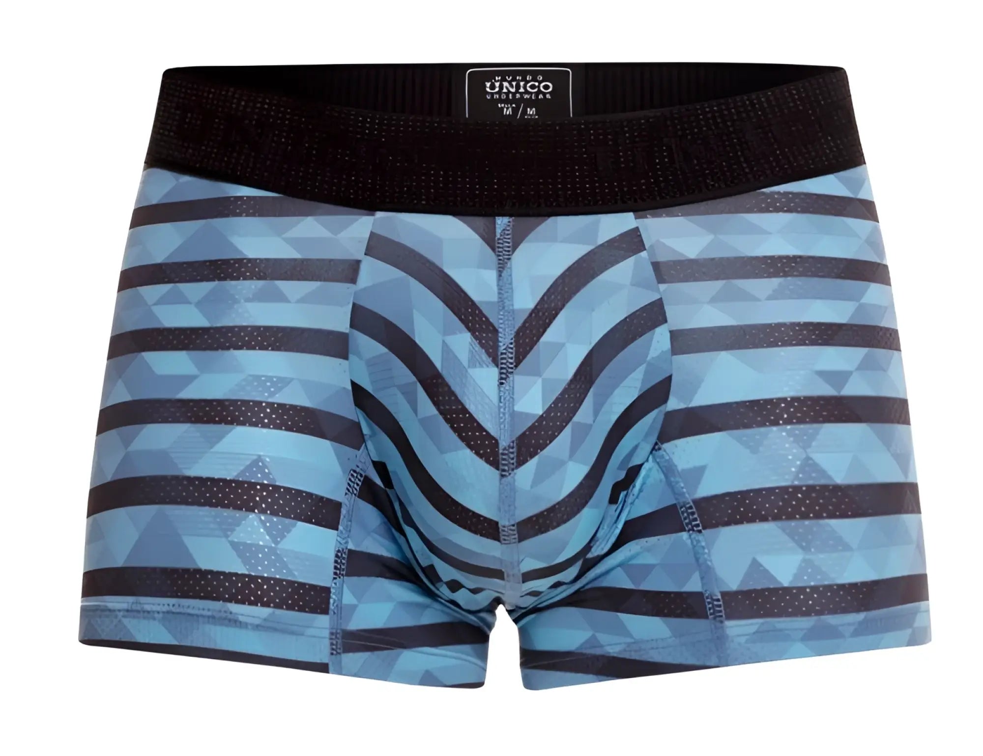 Unico 23050100116 Espectaculo turquoise blue and black geometric pattern men’s boxer briefs with black waistband