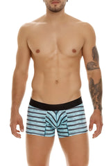 Unico 23050100116 espectaculo trunks turquoise light blue and black striped men’s boxer briefs with bold geometric front pattern
