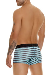 Unico espectaculo trunks boxer briefs in light blue and dark gray stripes with black waistband color 63-turquoise