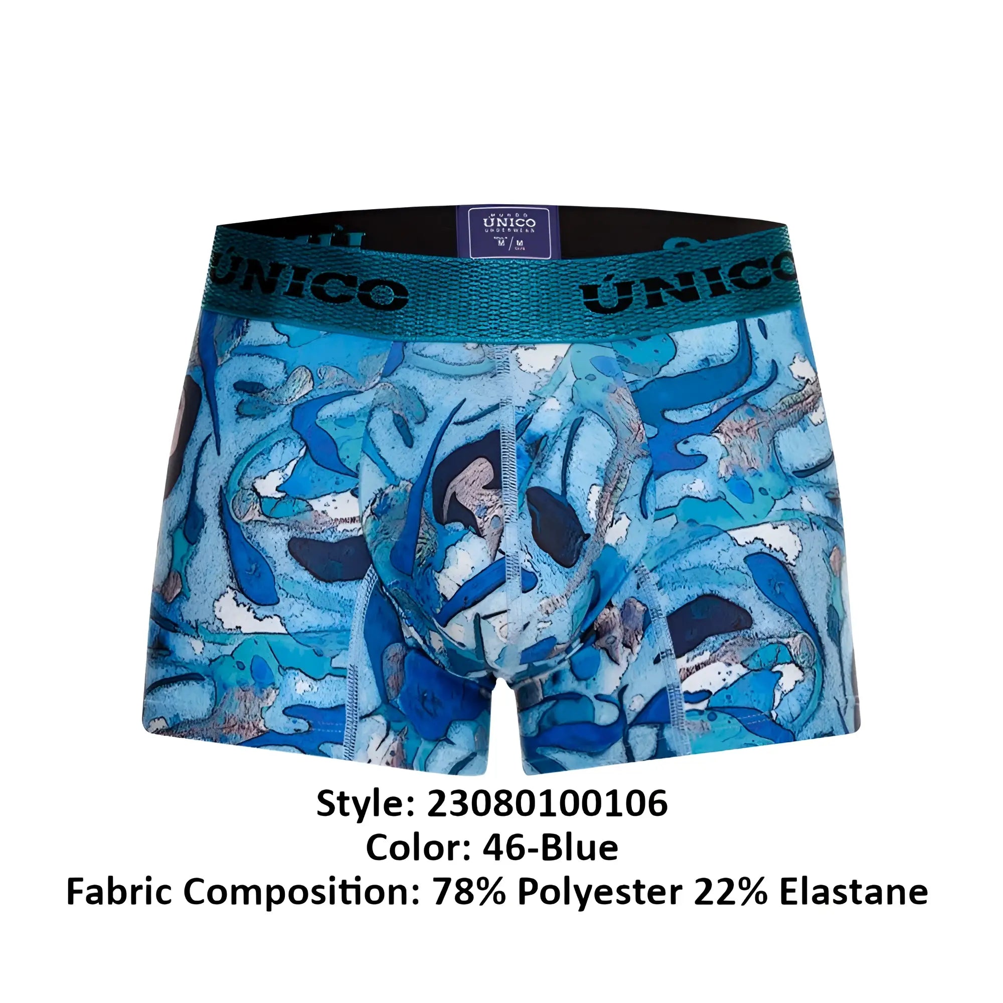 Blue unico 23080100106 atlantida boxer briefs with oceanic whales and abstract waves pattern in color 46-blue