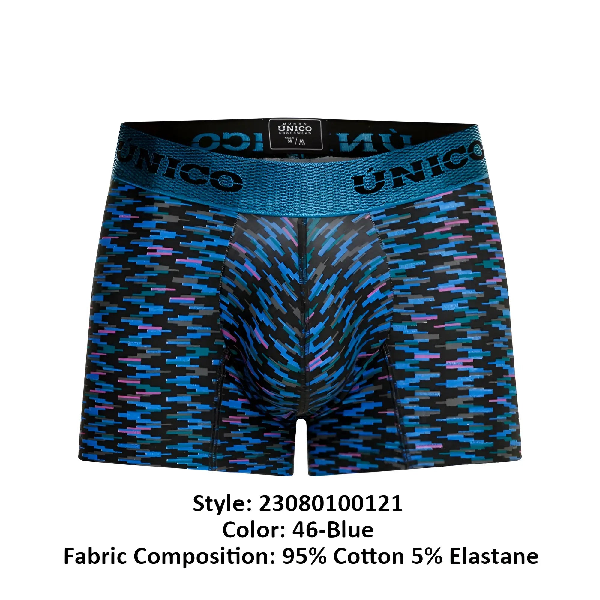 Unico 23080100121 filamento trunks blue and black patterned men’s boxer briefs with textured waistband