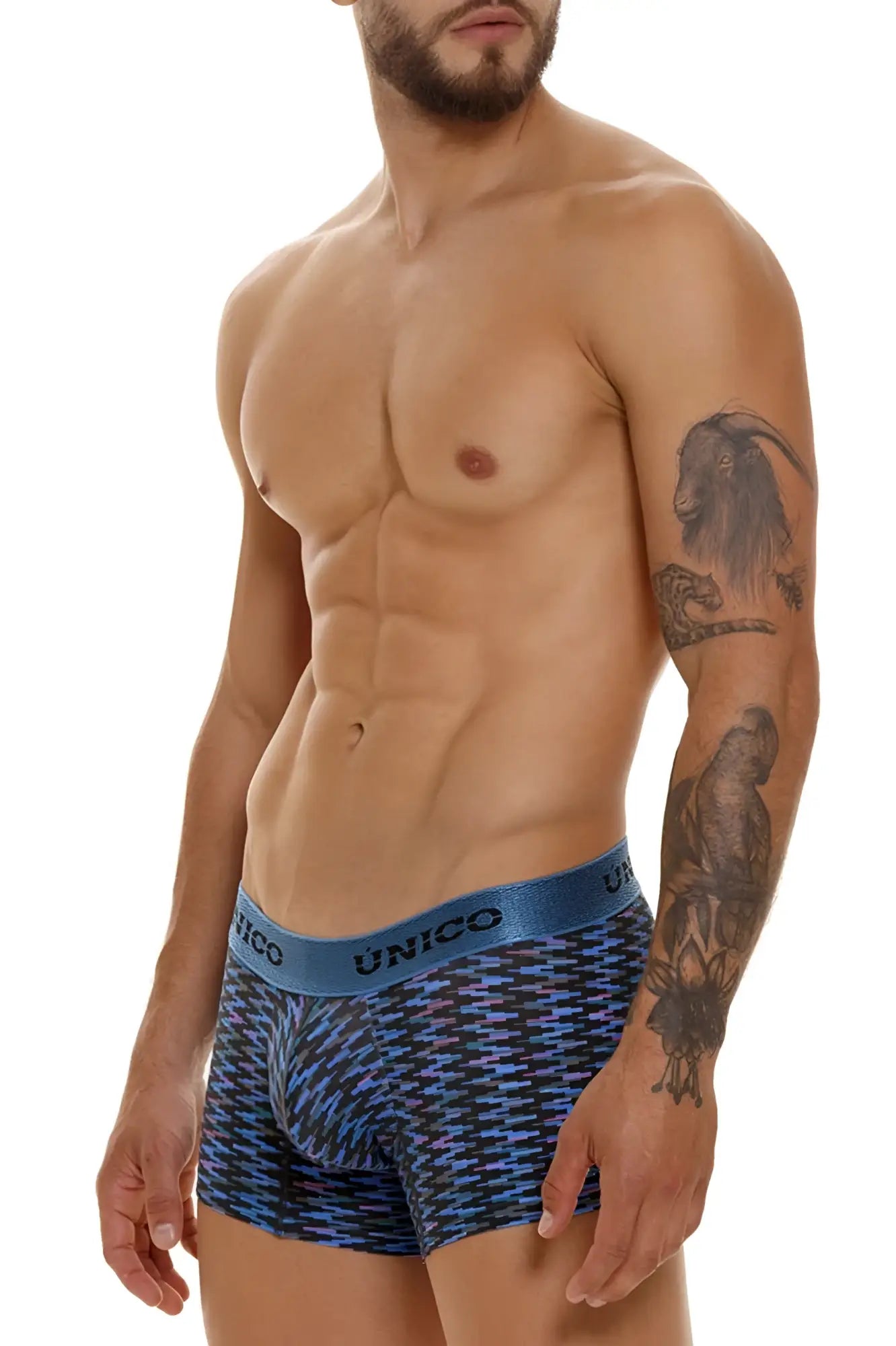 Unico 23080100121 Filamento trunks blue men’s boxer briefs with geometric pattern and elastic waistband