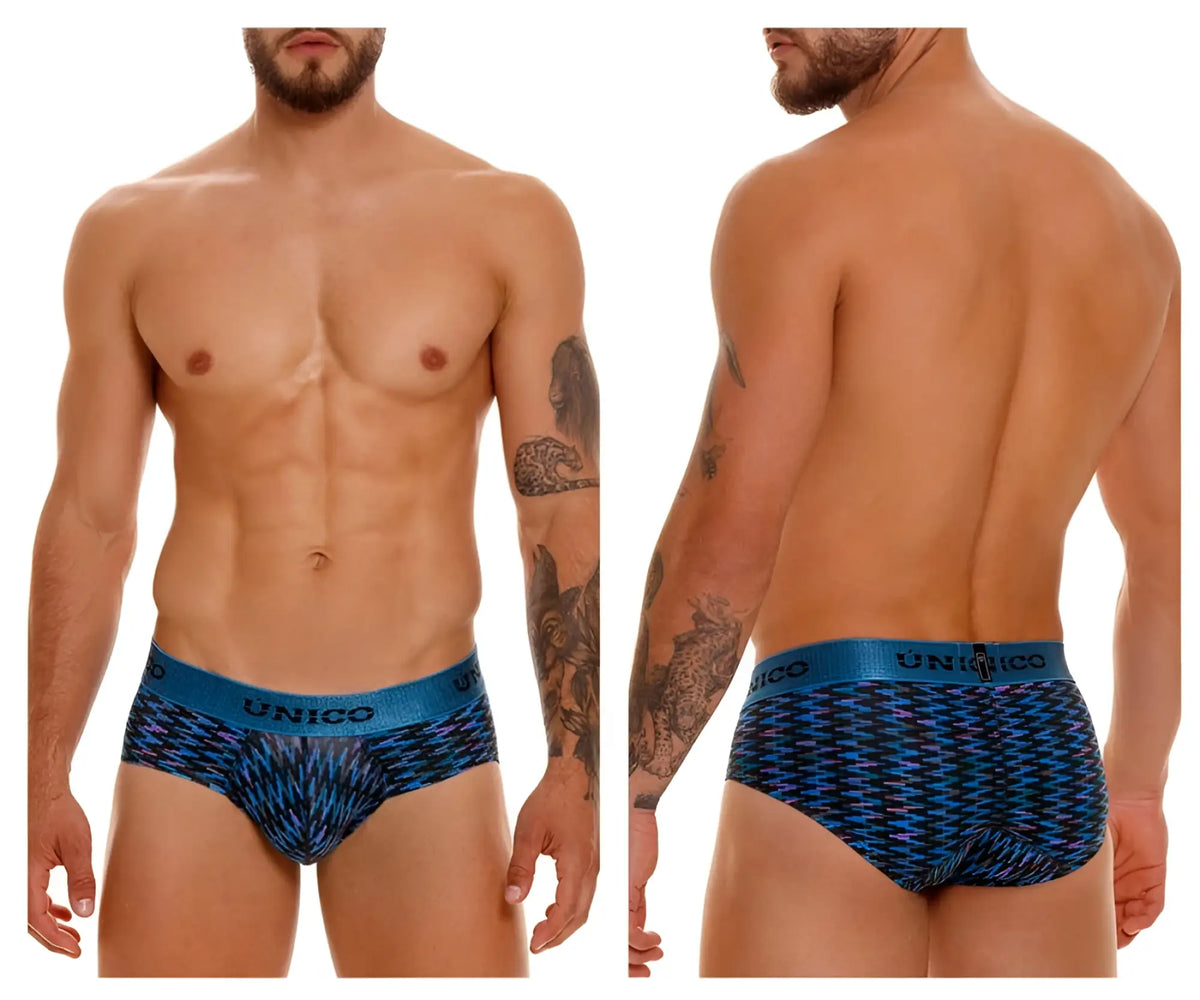Blue patterned unico 23080101121 filamento briefs for men with geometric design and elastic waistband color 46-blue