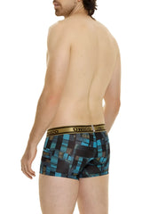 Blue and black geometric-patterned unico 24010100104 esquema boxer briefs with gold waistband in color 46-blue