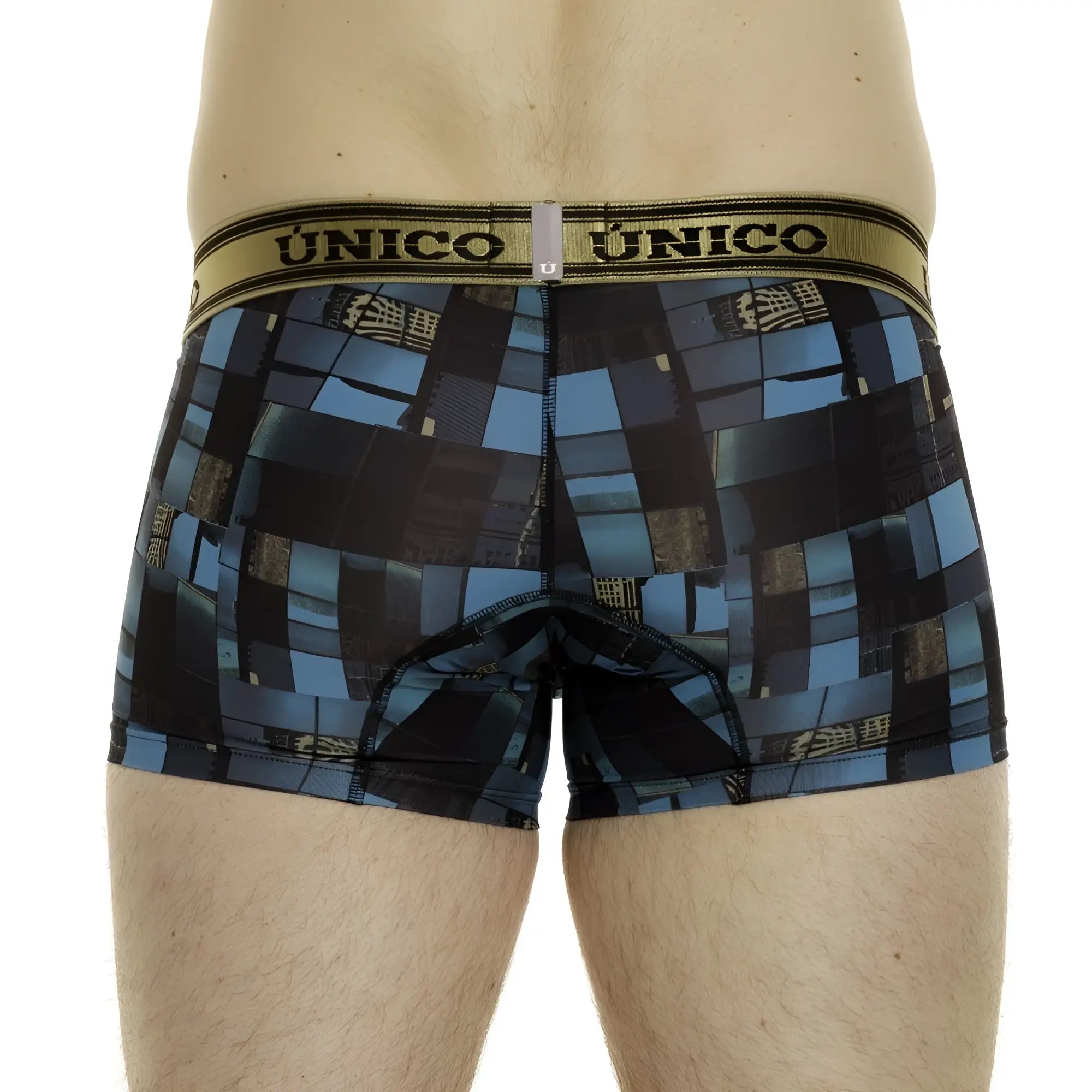 Unico 24010100104 Esquema blue and black geometric men’s boxer briefs with gold waistband for comfortable wear