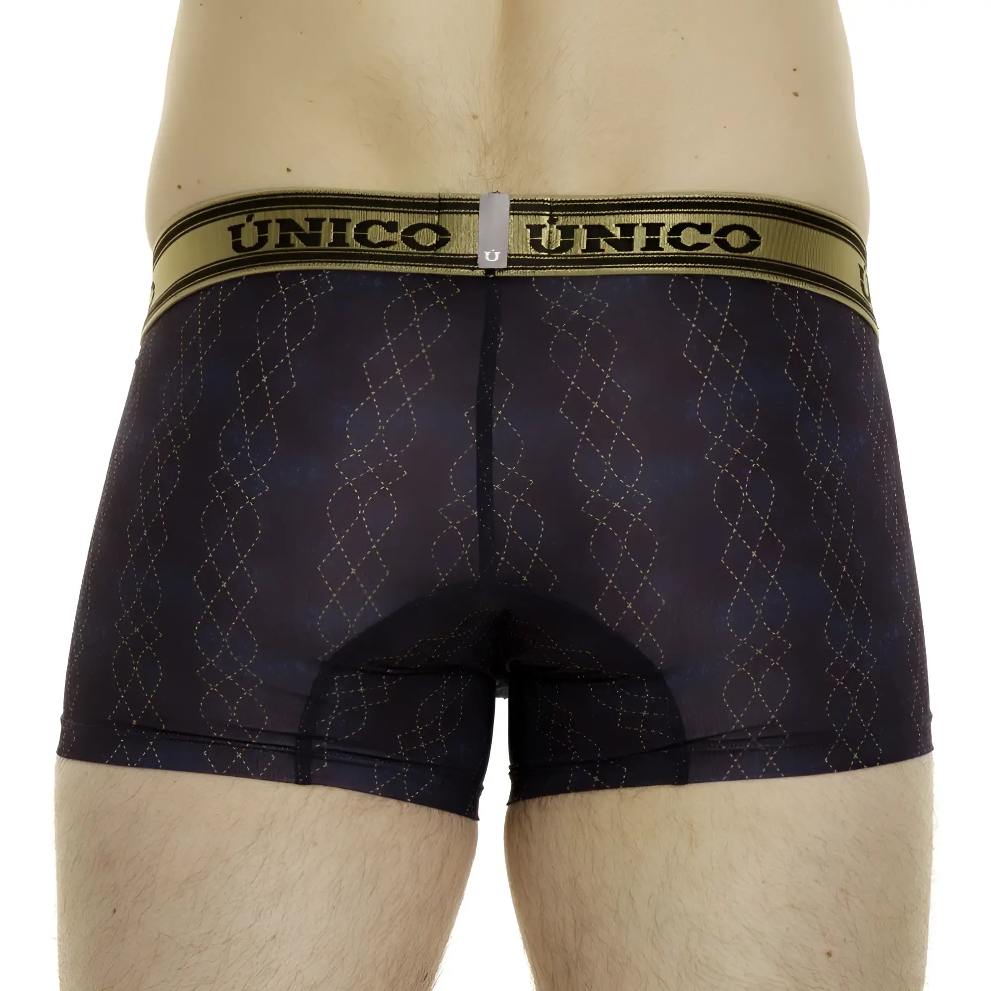 Black unico boxer briefs with subtle diamond pattern and gold trim in laca trunks style color 46 black