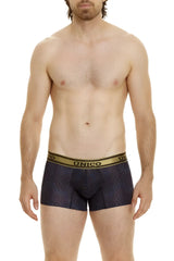Dark blue Unico 24020100106 Laca trunks with subtle geometric pattern and gold elastic waistband in black color