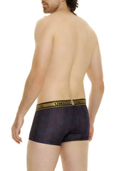Dark blue Unico 24020100106 Laca trunks boxer briefs with geometric pattern and gold trimmed waistband in black
