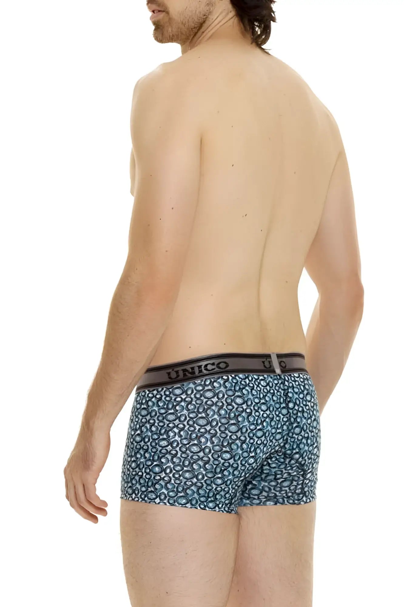 Blue patterned unico 24020100110 redondel trunks with black waistband in blue color for comfortable daily wear