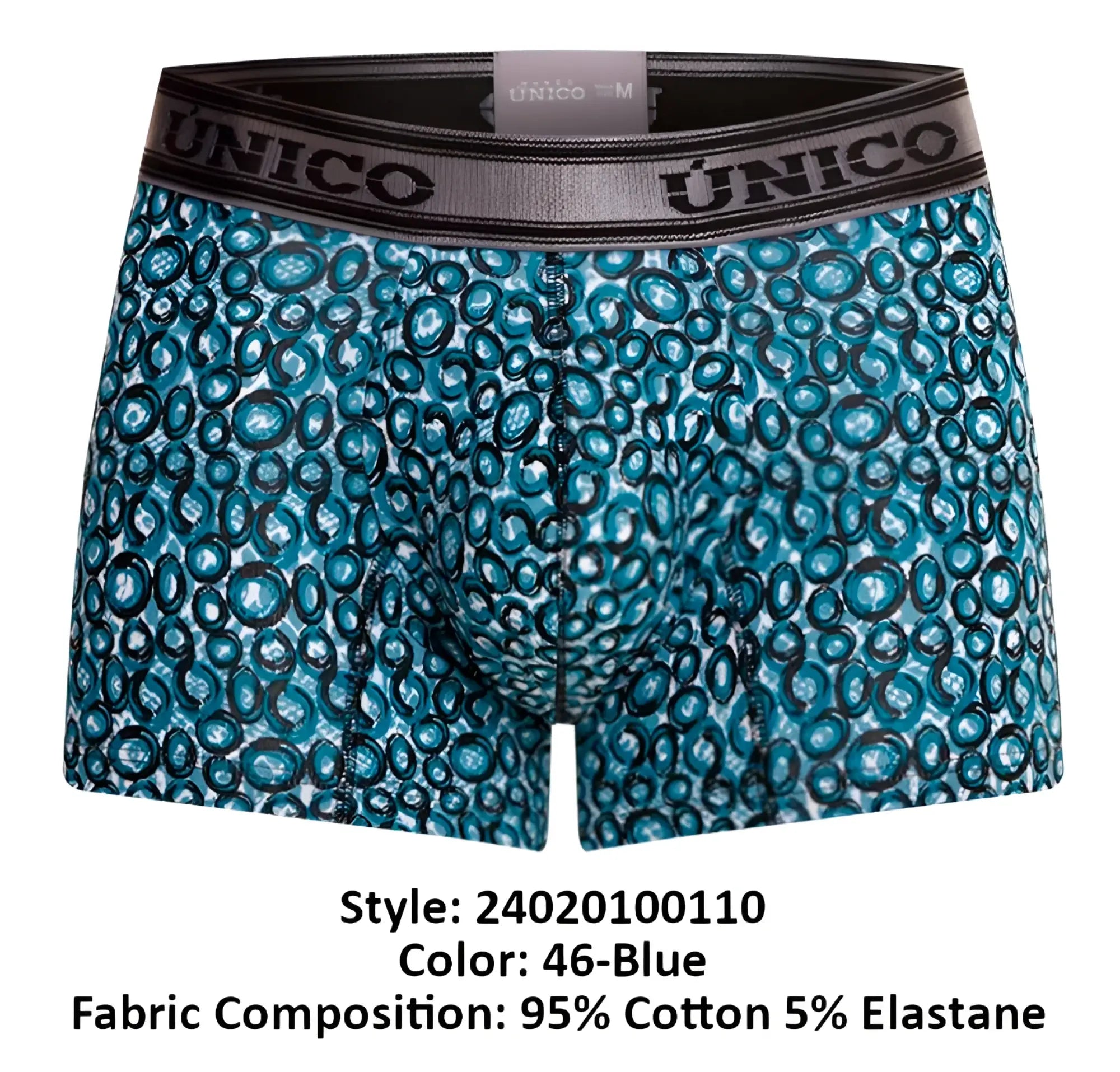 Blue patterned unico 24020100110 redondel trunks with black and gray waistband for men in color 46-blue